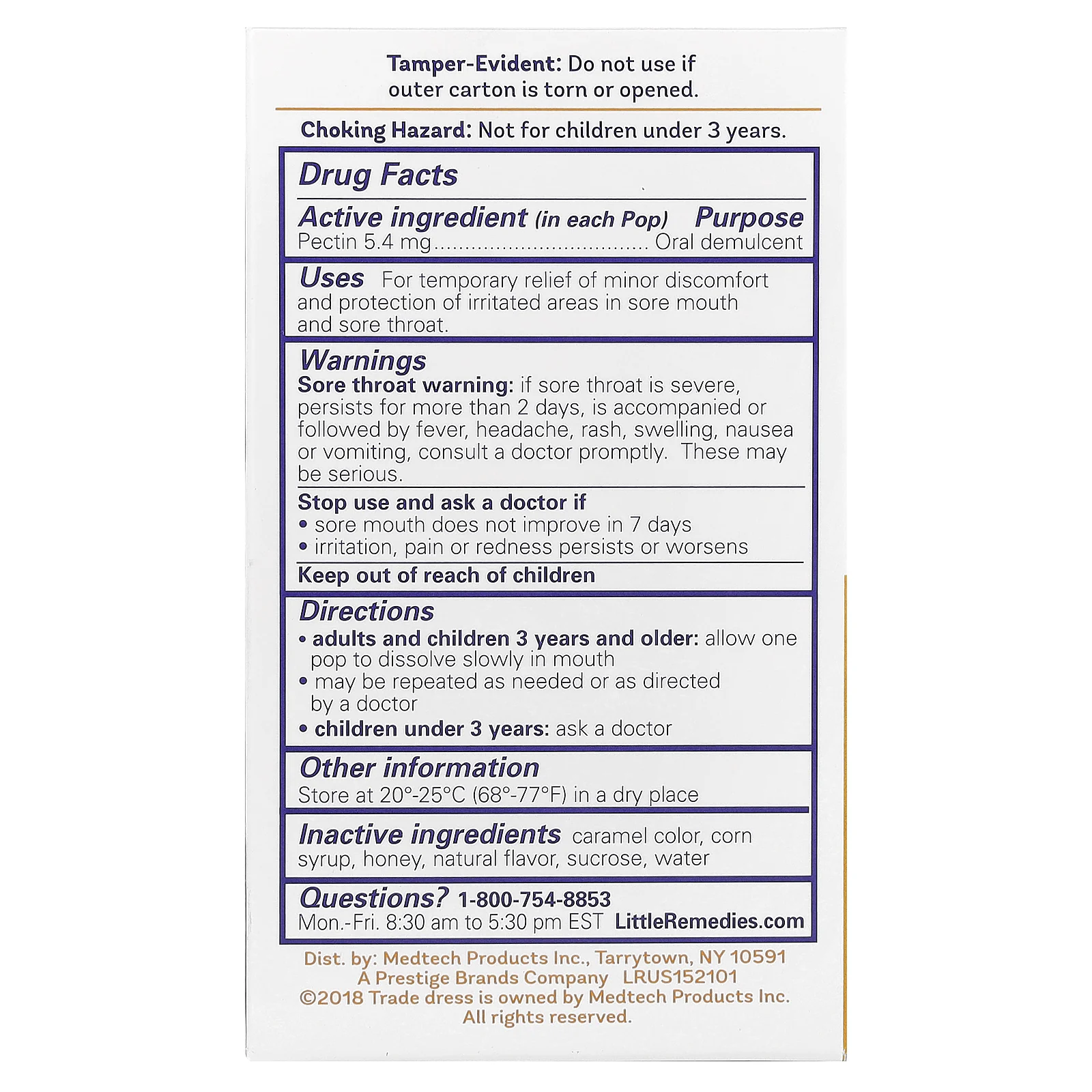 Little Remedies, Леденцы от боли в горле, со вкусом натурального меда, для детей от 3 лет, 10 леденцов