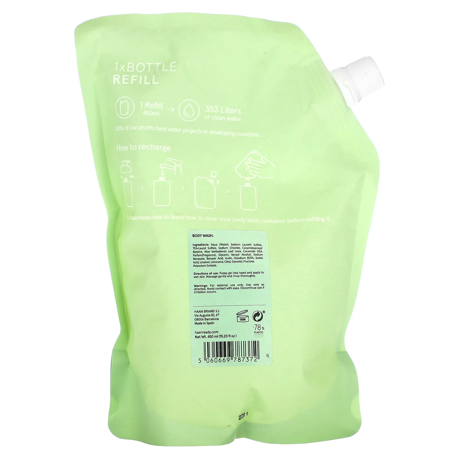 Haan, сменный блок для мытья тела, очищающая вербена, 450 мл (15,21 жидк. унции)