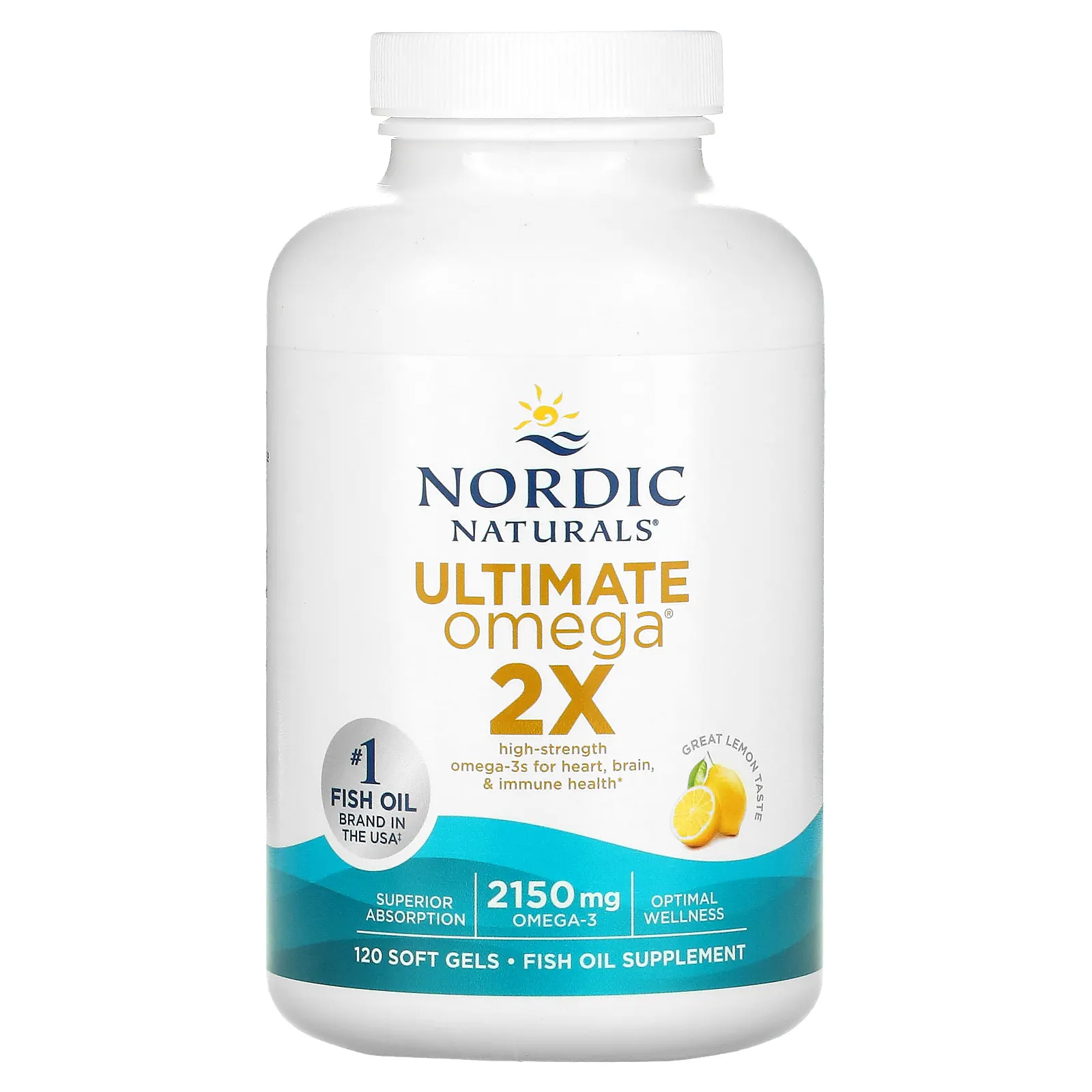 Nordic Naturals, Ultimate Omega 2X, высокоэффективные омега-3 кислоты, со вкусом лимона, 2150 мг, 120 капсул (1075 мг в 1 капсуле)