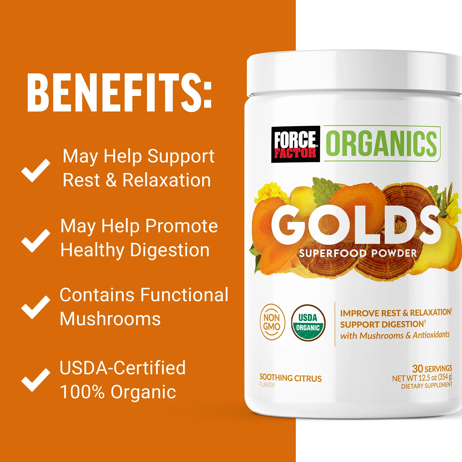 Force Factor, Organics, Golds, суперфуд в порошке, успокаивающий цитрус, 354 г (12,5 унции)