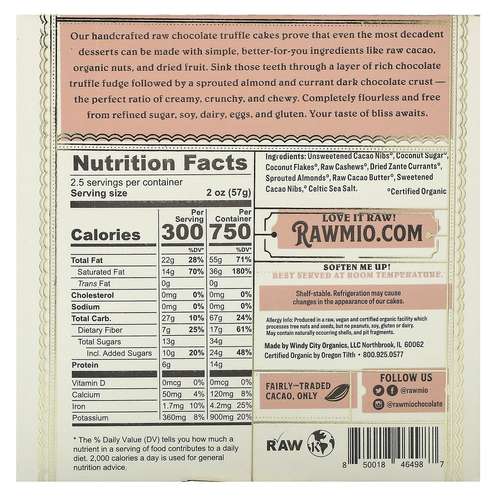 Rawmio, мини-пирожное с трюфелем из органического необработанного шоколада, 142 г (5 унций)