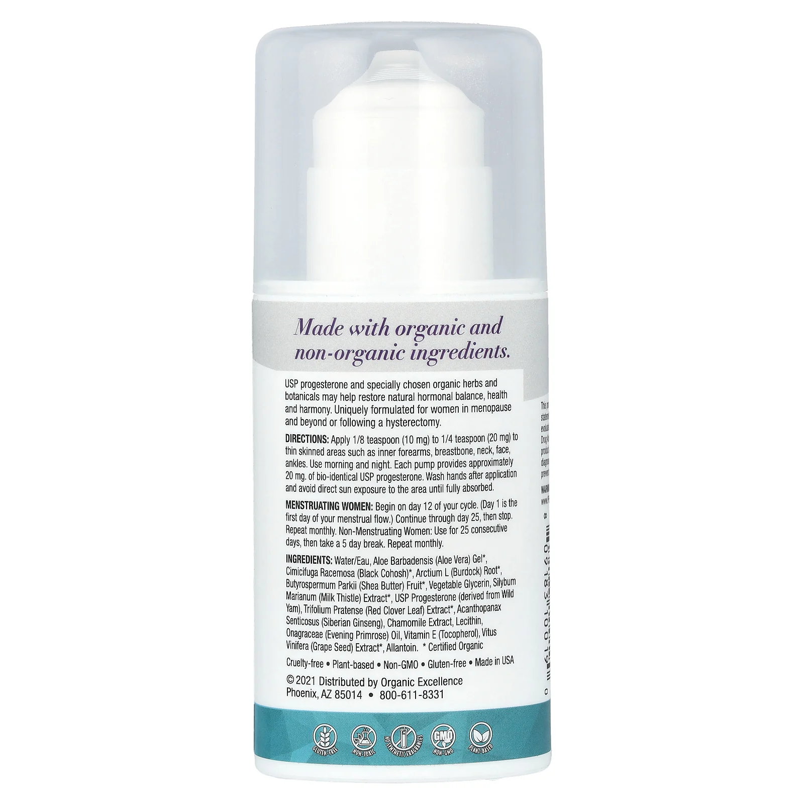 Organic Excellence, Balance Plus Therapy, крем с биоидентичным прогестроном USP и фитоэстрогенами, 100 г (3,3 жидк. унции)