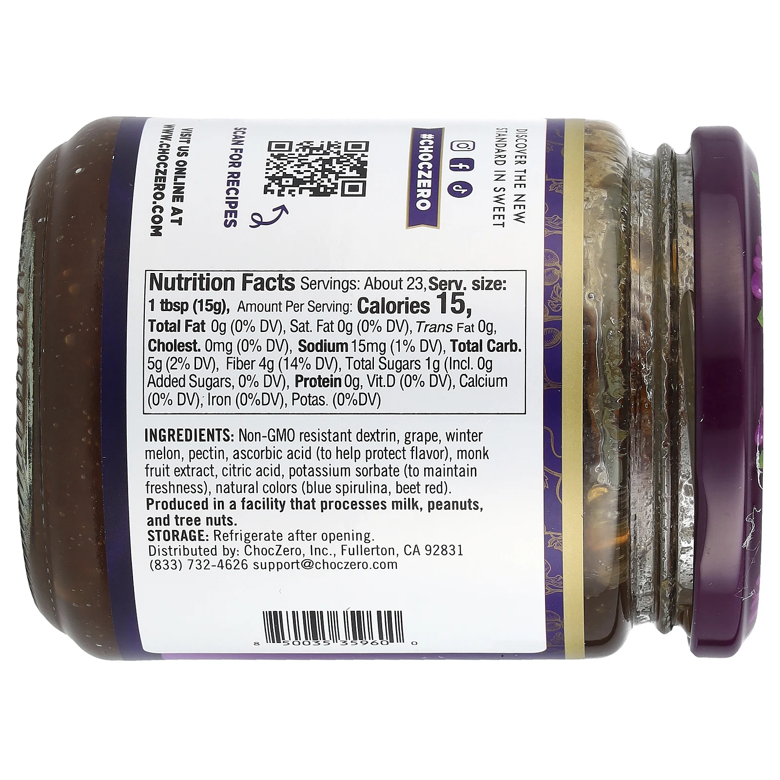 ChocZero, виноградный джем, 340 г (12 унций)