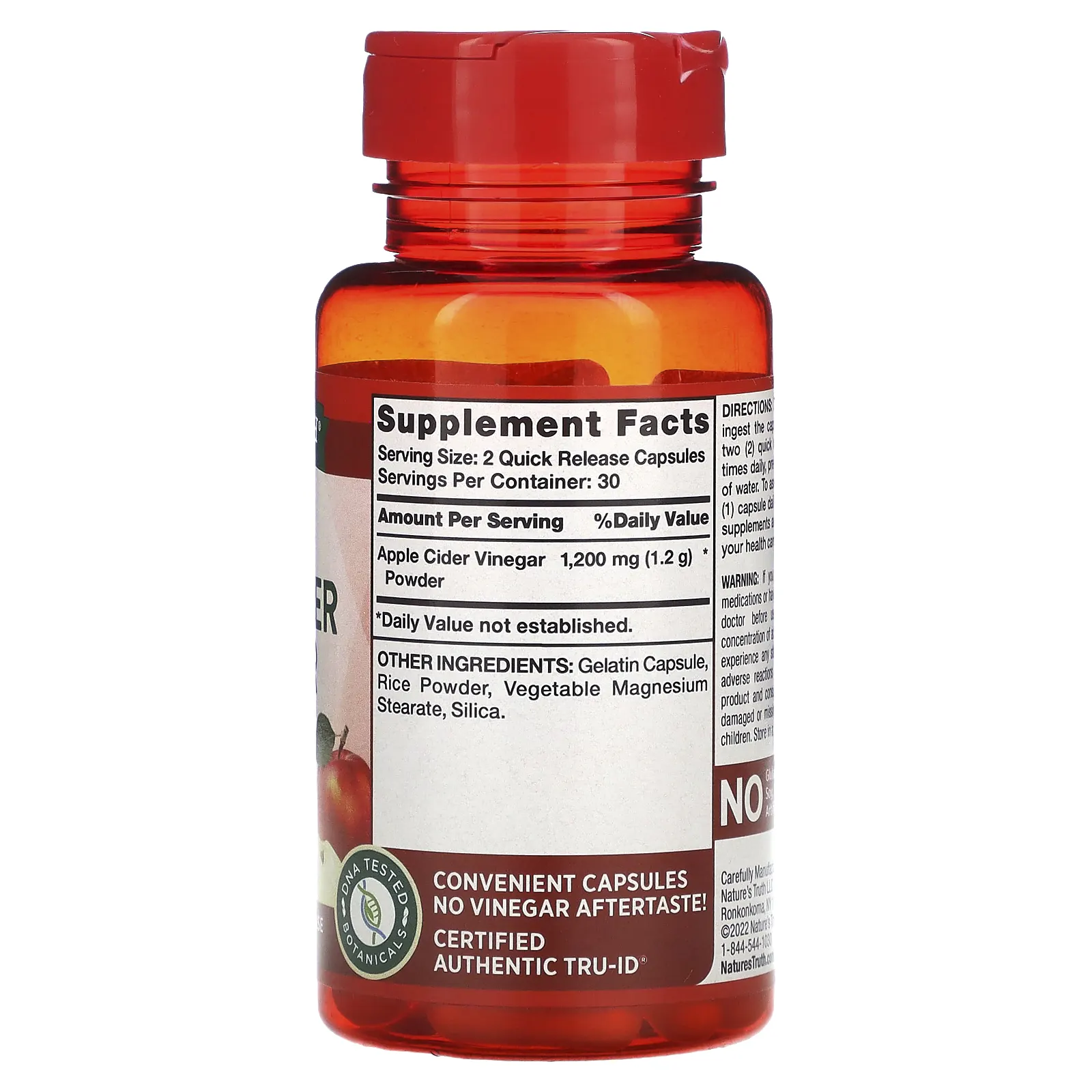 Nature's Truth, яблочный уксус тройной силы, 1200 мг, 60 капсул с быстрым высвобождением (600 мг в 1 капсуле)