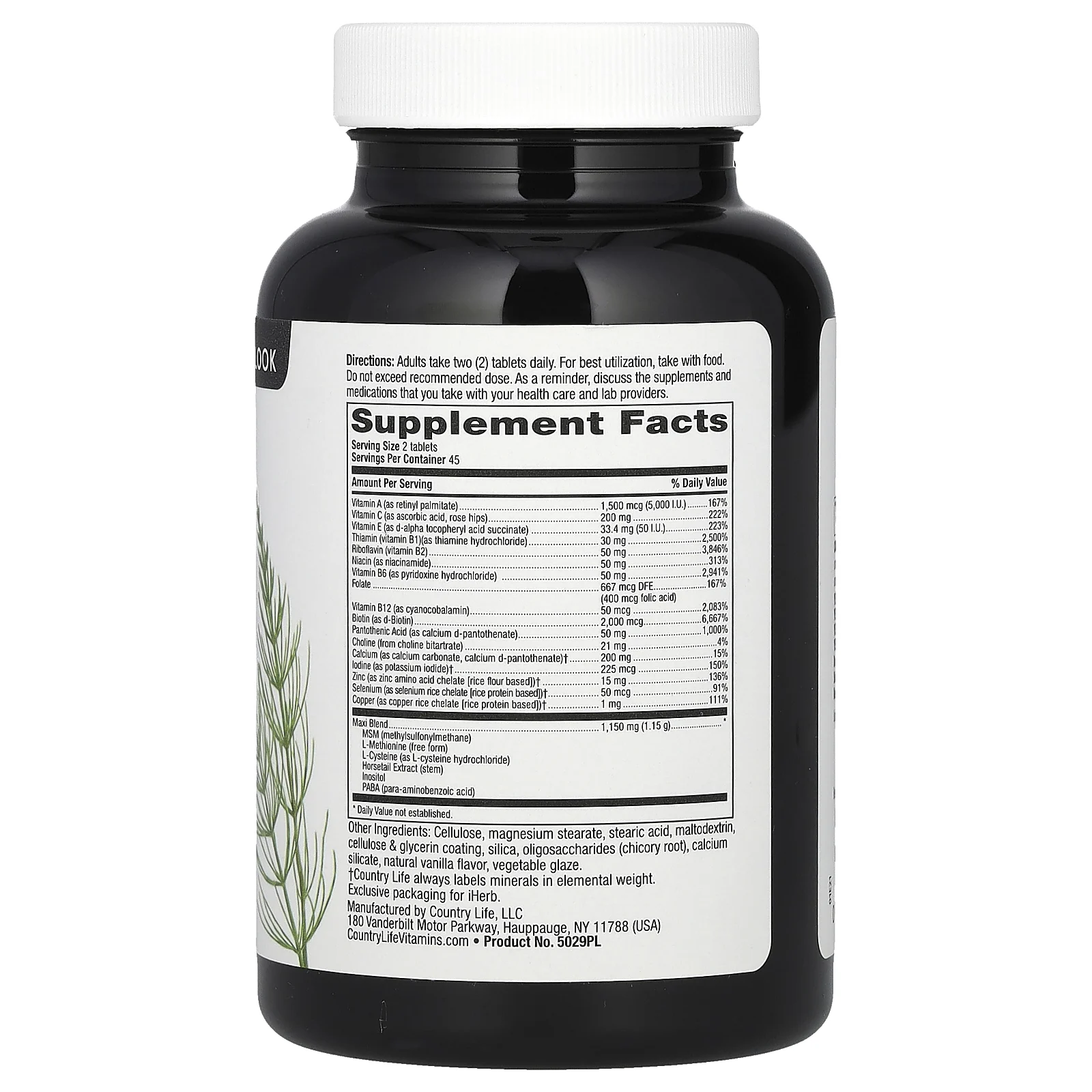 Country Life, Maxi-Hair, добавка для кожи и ногтей, 90 таблеток