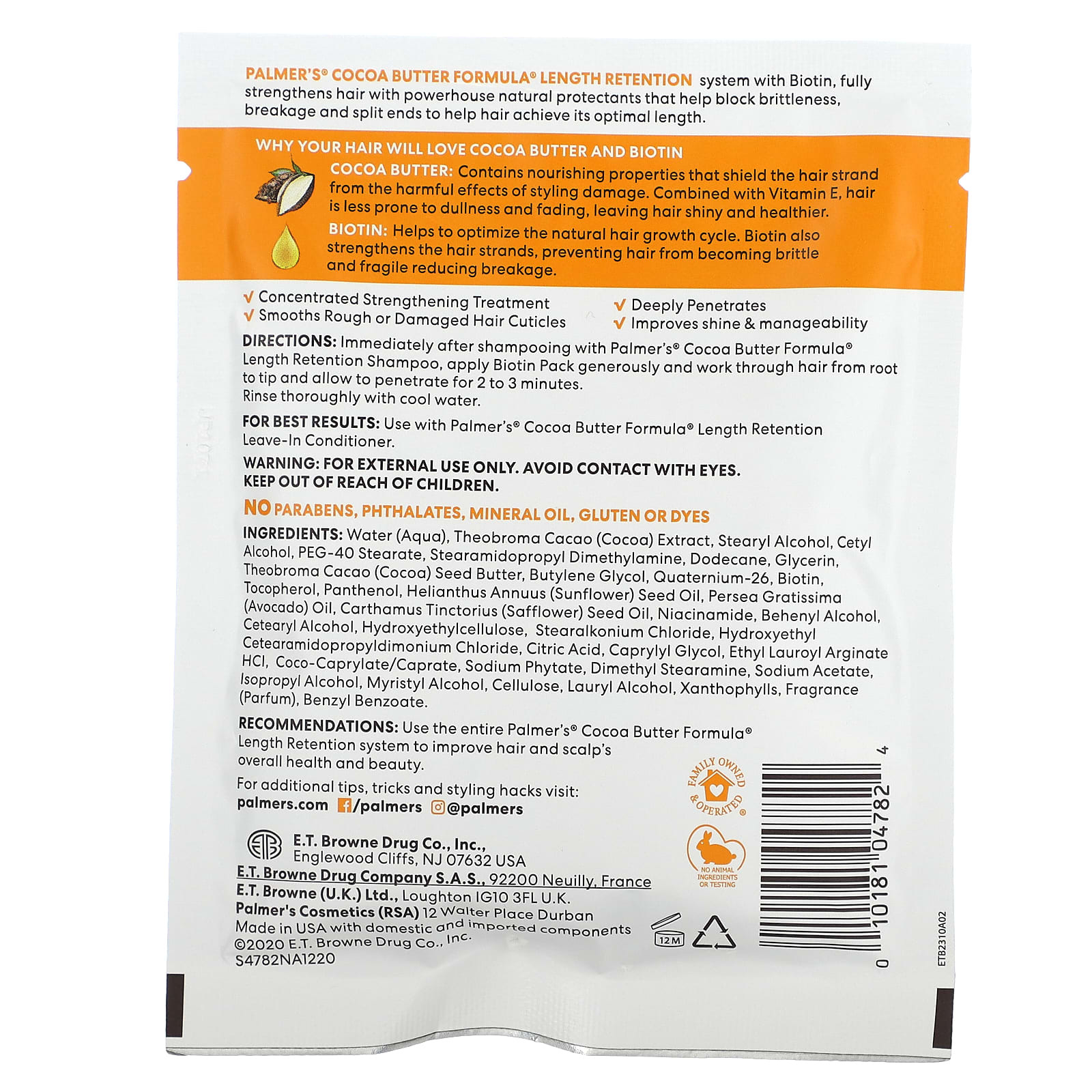 Palmer's, Формула какао-масла с витамином Е, биотин, сохраняющий длину тела, 60 г (2,1 жидк. Унции)