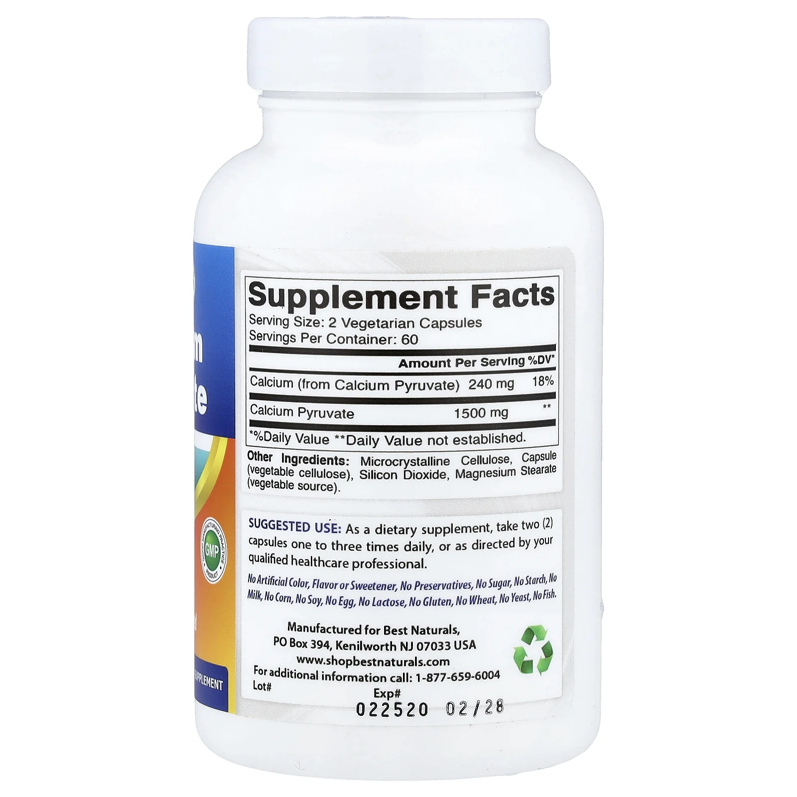 Best Naturals, пируват кальция, 750 мг, 120 вегетарианских капсул