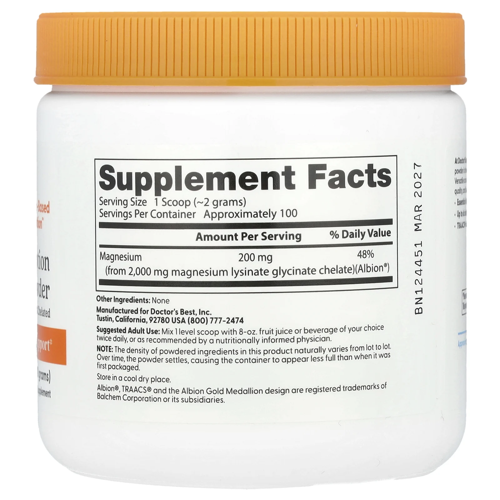 Doctor's Best, магний с высокой усвояемостью в виде порошка, 200 г (7,1 унции)