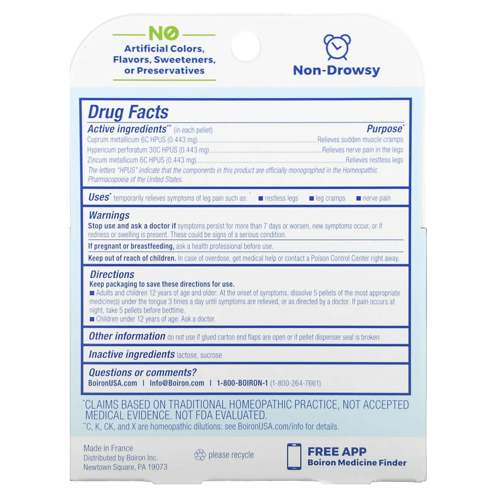 Boiron, Облегчение боли в ногах, 3 трубки, прибл. 80 быстрорастворимых гранул в тубе