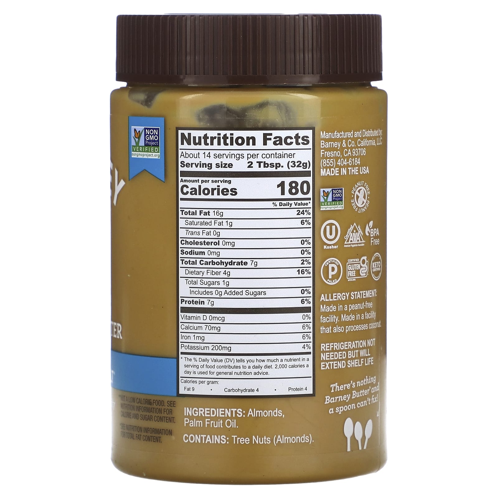 Barney Butter, Чистое миндальное масло, однородное, 16 унций (454 г)