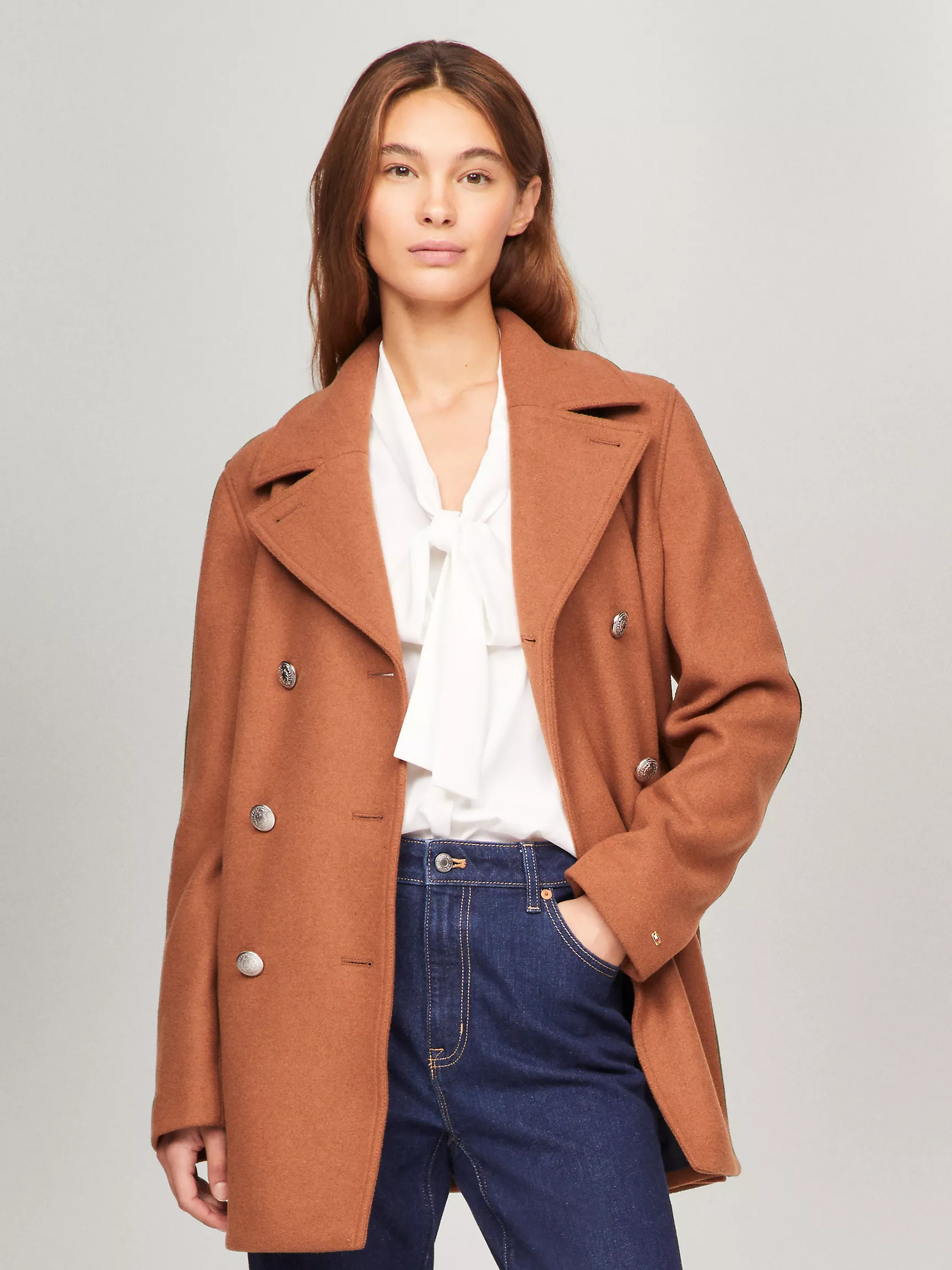 Женское пальто Tommy Hilfiger, Классическое двубортное пальто из шерстяной смеси