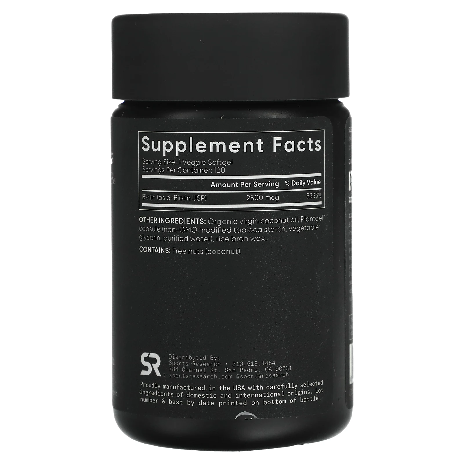 Sports Research, биотин и кокосовое масло, 2500 мкг, 120 вегетарианских капсул