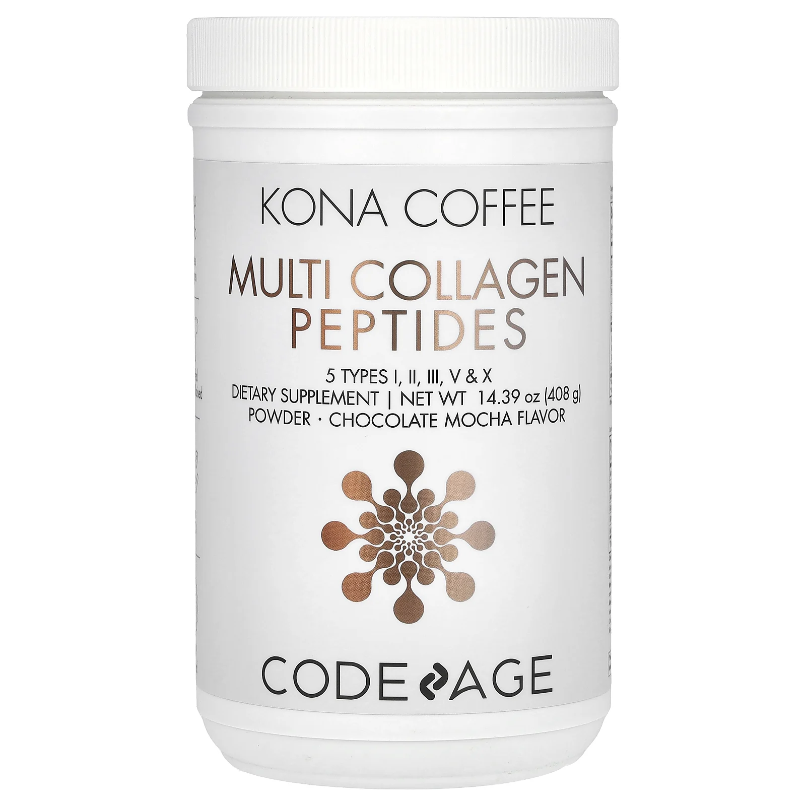 Codeage, Kona Coffee, мультиколлагеновые пептиды, 5 типов I, II, III, V, X, шоколадный мокко, 408 г (14,39 унции)