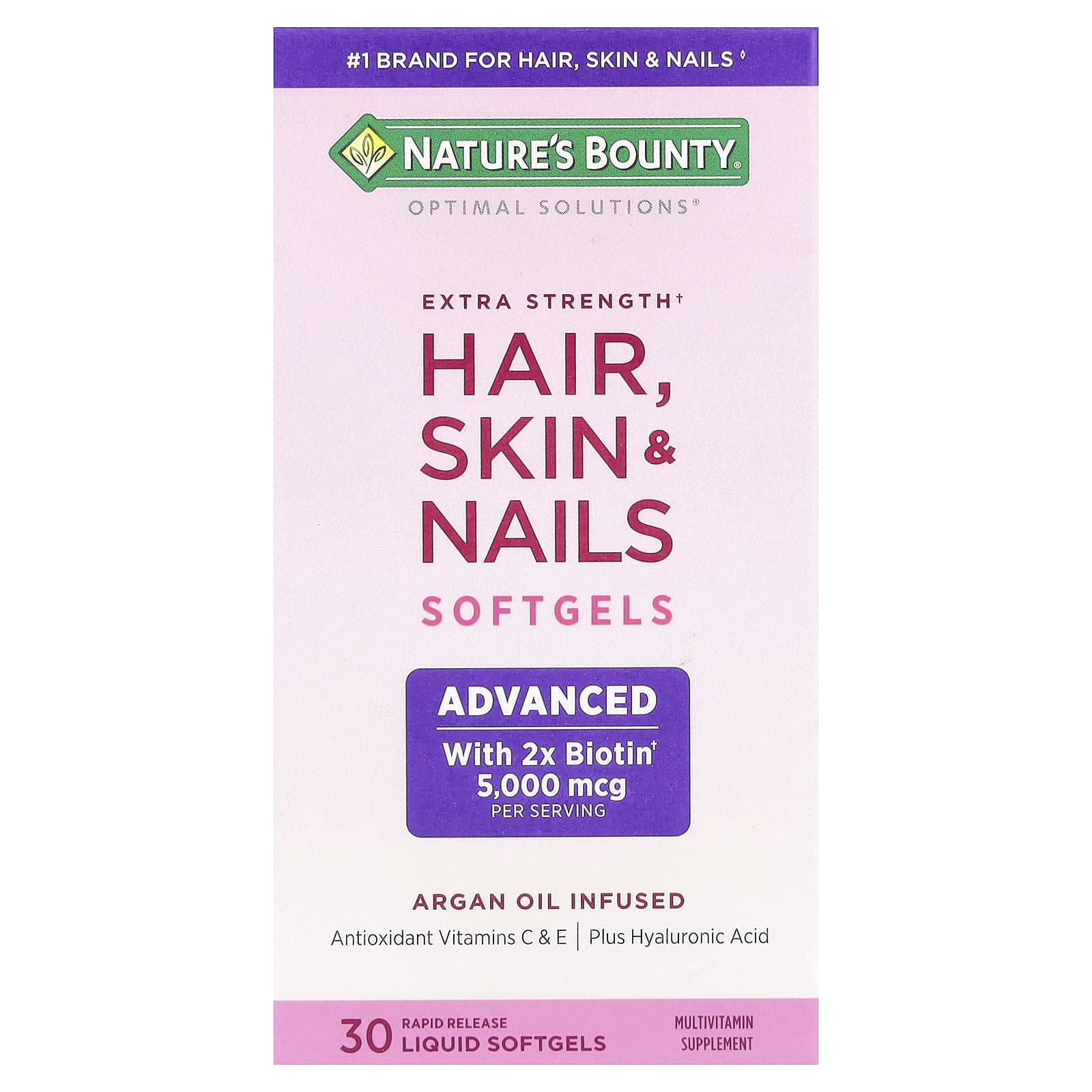 Nature's Bounty, Optimal Solutions®, волосы, кожа и ногти, дополнительная сила, 30 капсул с быстрым высвобождением