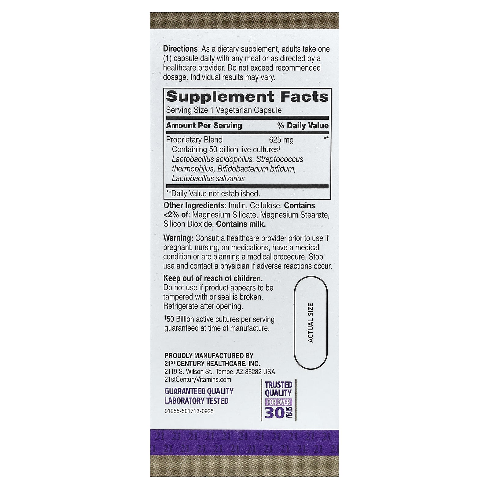 21st Century, Ultimate Probiotic, 50 млрд КОЕ, 30 вегетарианских капсул