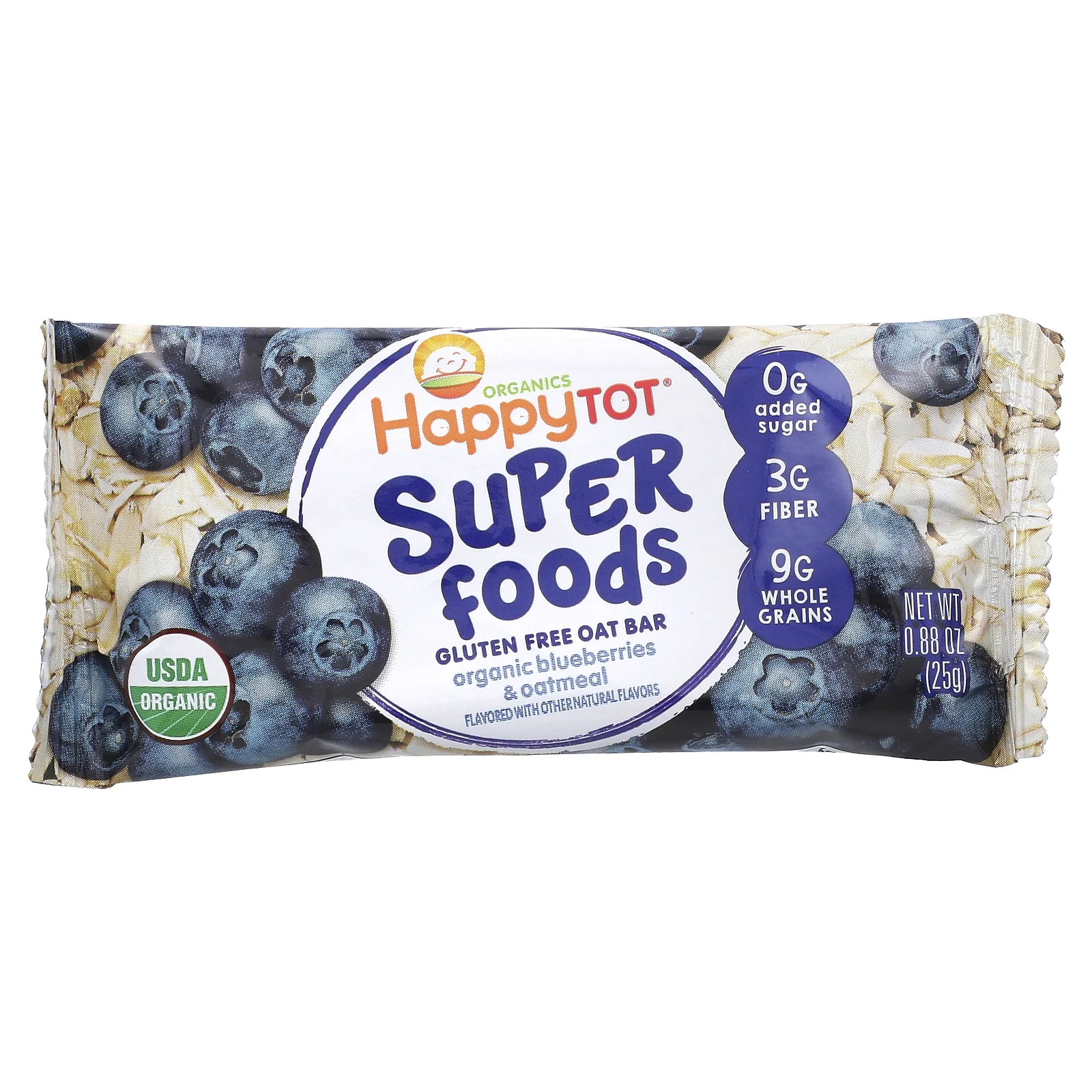Happy Family Organics, Organics Happy Tot, суперпища, безглютеновый овсяный батончик, органическая голубика и овсянка, 5 батончиков, 25 г каждый