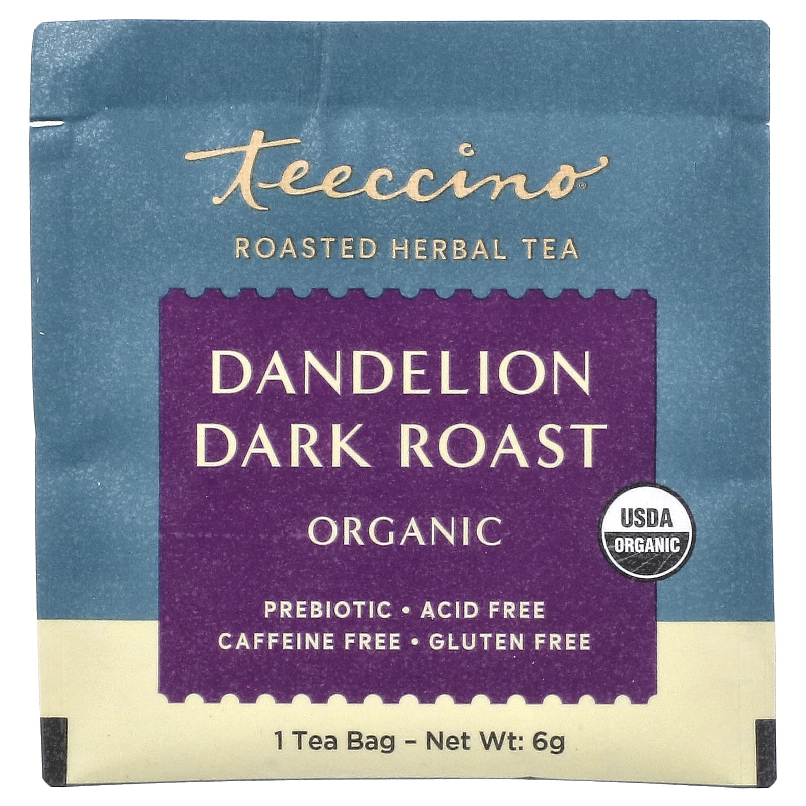 Teeccino, Органический обжаренный травяной чай, темная обжарка с одуванчиком, без кофеина, 10 чайных пакетиков, 60 г (2,12 унции)