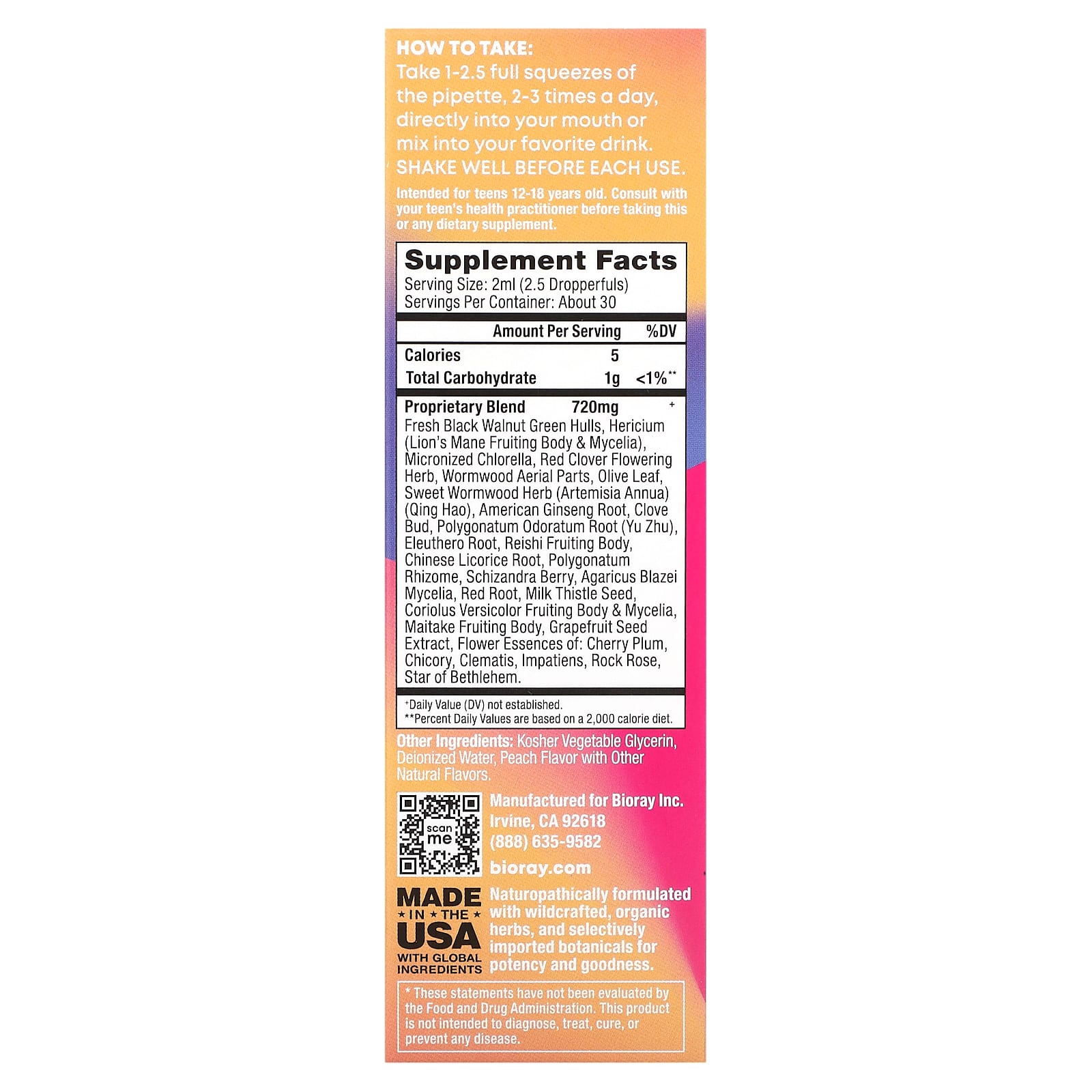 Bioray, Rayz, Life Is Peachy, для подростков, персик, 59 мл (2 жидк. Унции)