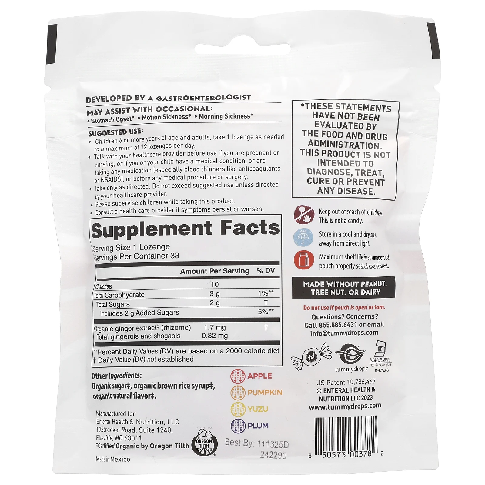 Tummydrops, органический праздничный набор пастилок с имбирем, 33 пастилки