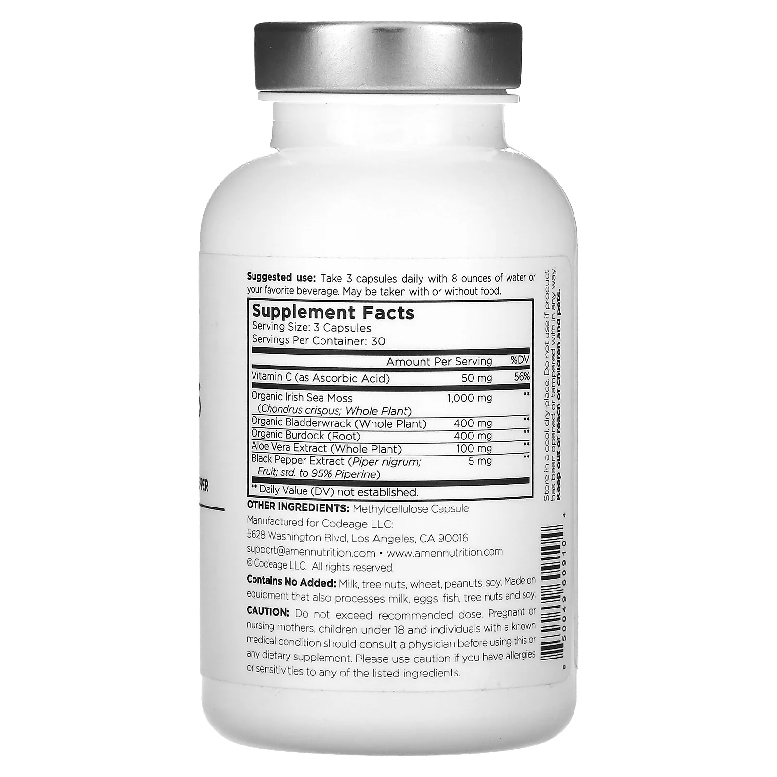 Codeage, Amen, морской мох с витамином C, алоэ вера и черный перец, 90 растительных капсул