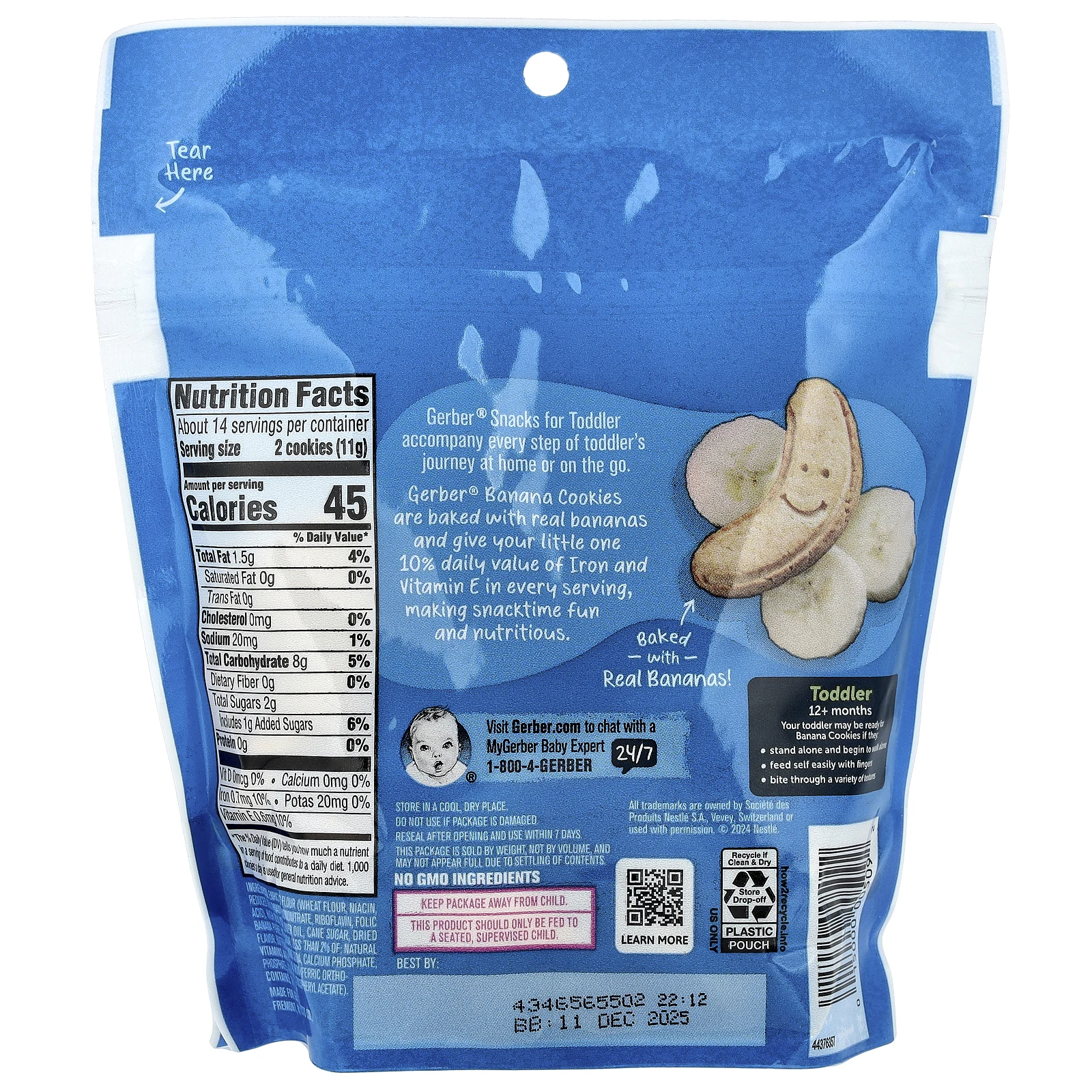 Gerber, Snacks for Toddler, банановое печенье, для детей от 12 месяцев, 142 г (5 унций)