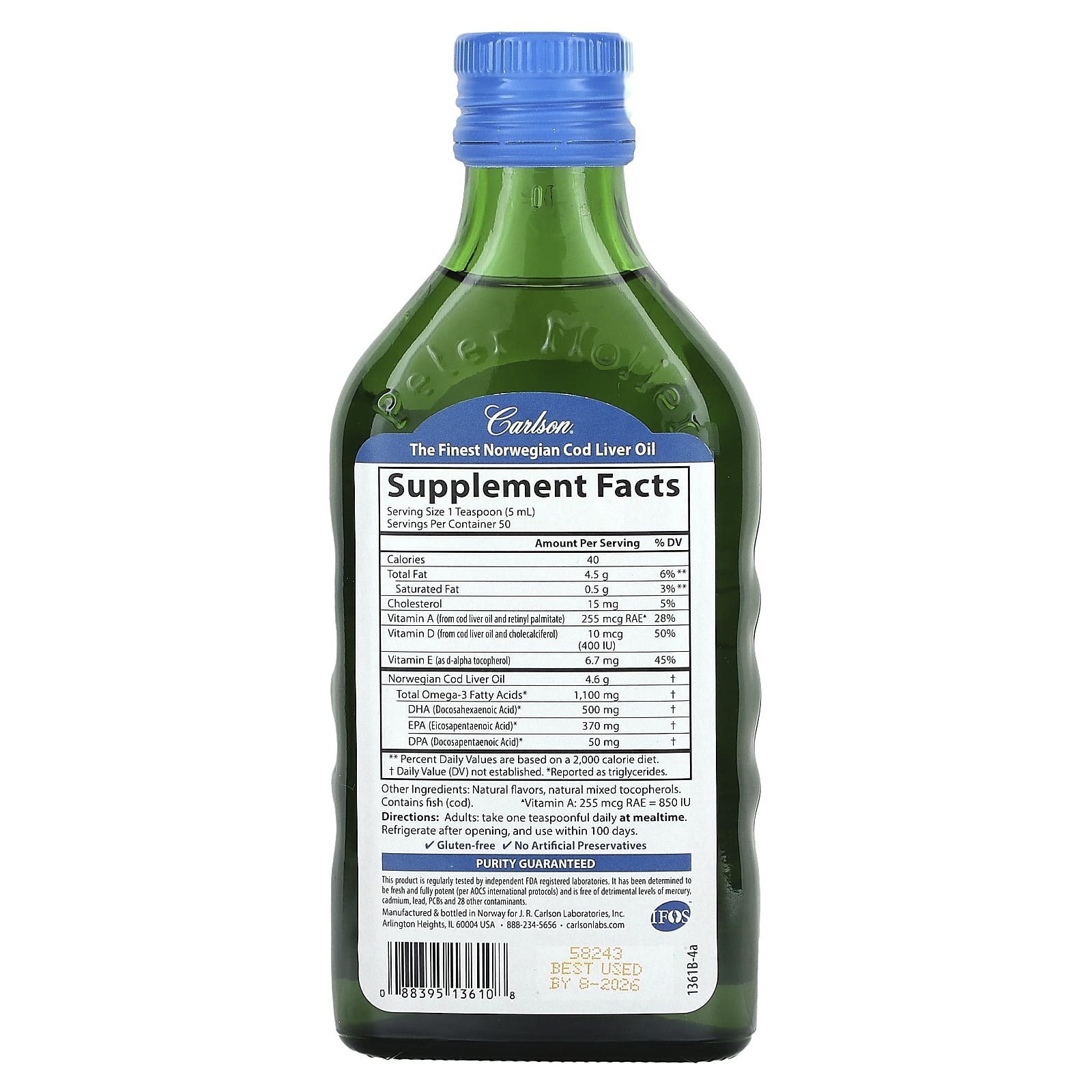 Carlson, Жир печени дикой норвежской трески, фруктовый всплеск, 250 мл (8,4 жидк. Унции)