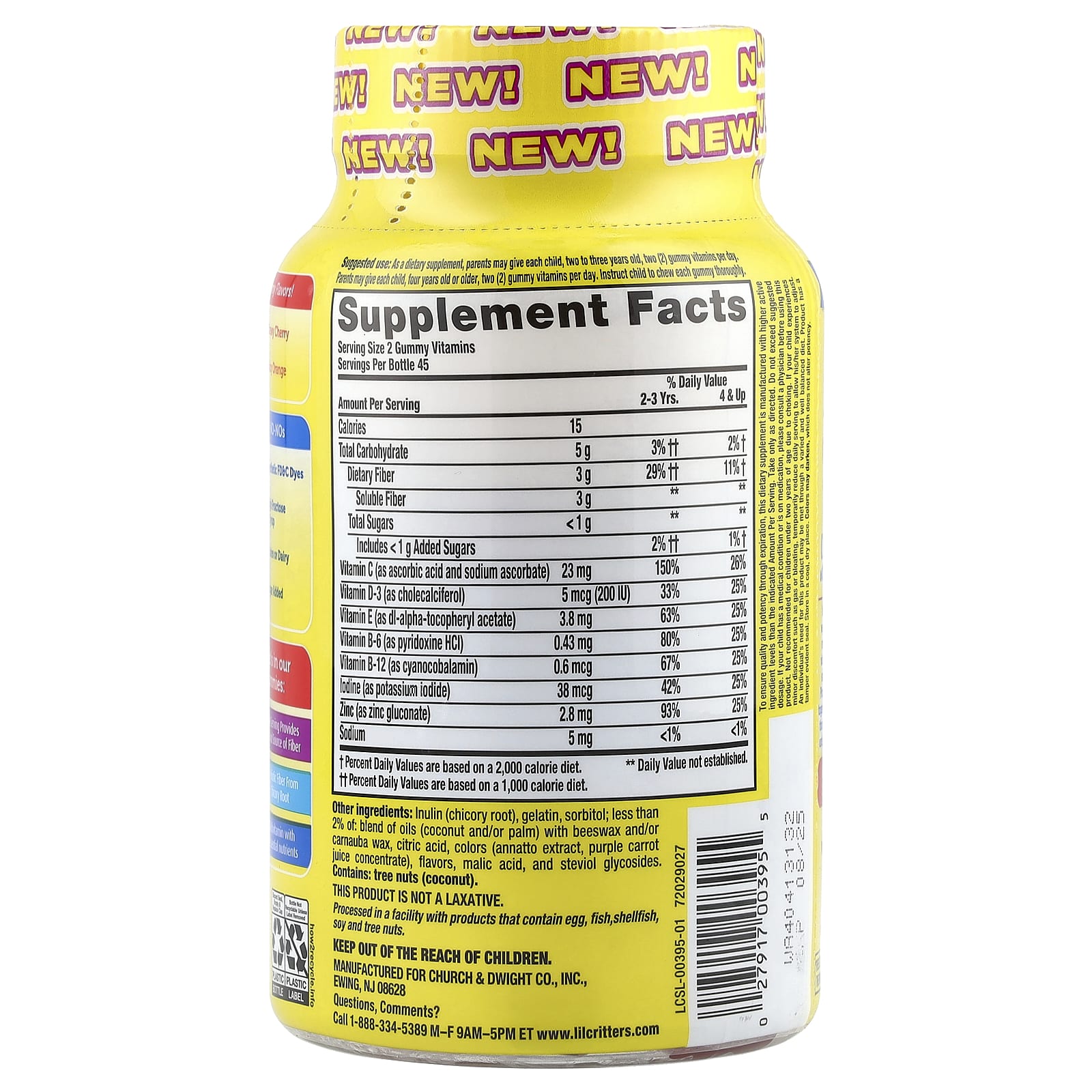 L'il Critters, Multi + для поддержки пищеварения, мультивитаминные жевательные мармеладки для ежедневного применения, вишневый вкус, апельсиновый сок, 90 жевательных таблеток