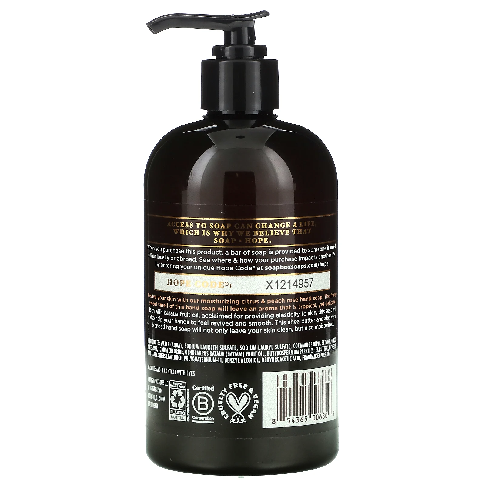 Soapbox, жидкое мыло для рук с алоэ и ши, цитрусовые и цветы персика, 354 мл (12 жидк. унций)