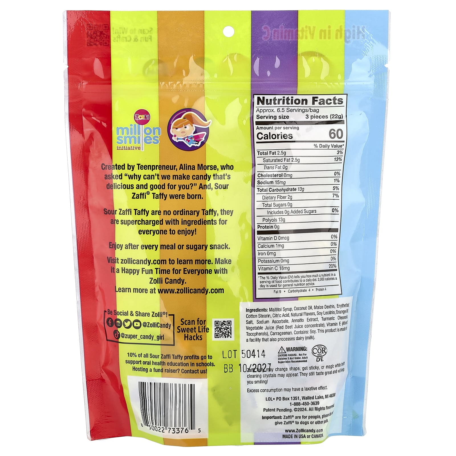 Zollipops, Sour Zaffi® Taffy, фруктовое ассорти, 141 г (5 унций)