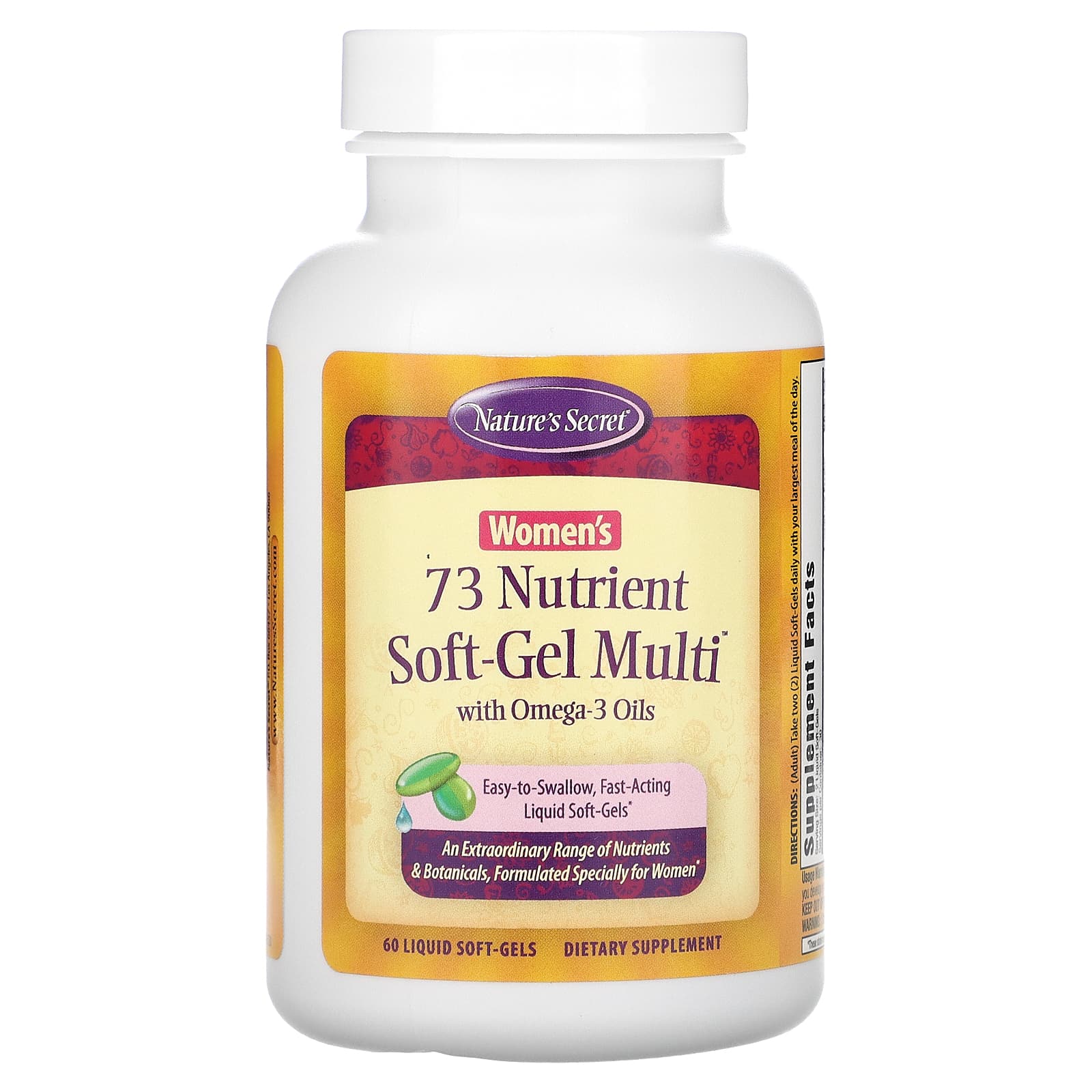 Nature's Secret, 73 Nutrient Soft-Gel Multi, мультивитамины для женщин с маслами омега-3, 60 желатиновых капсул