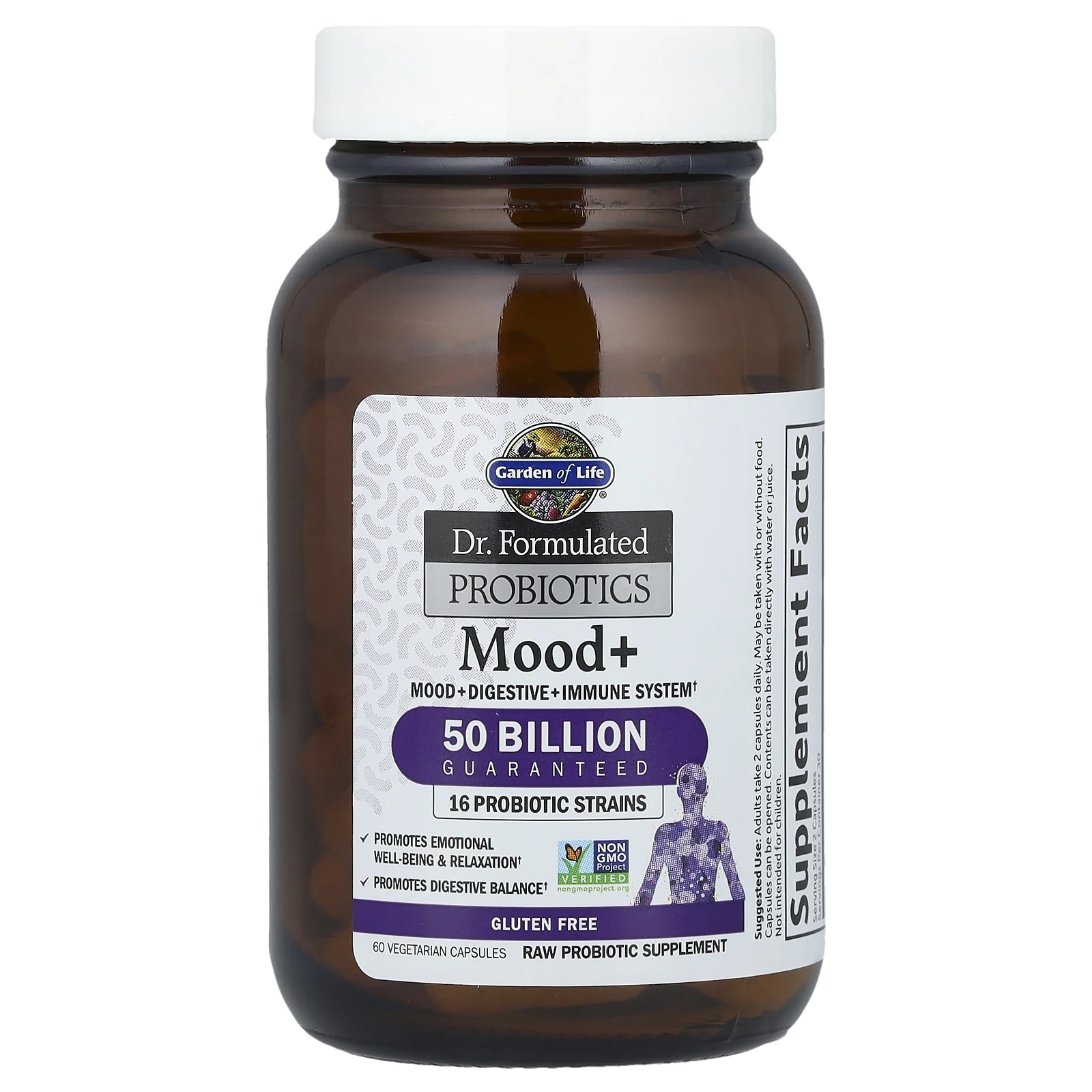 Garden of Life, Цельнопищевой магний Формулированные пробиотики, Mood +, 50 млрд, 60 вегетарианских капсул