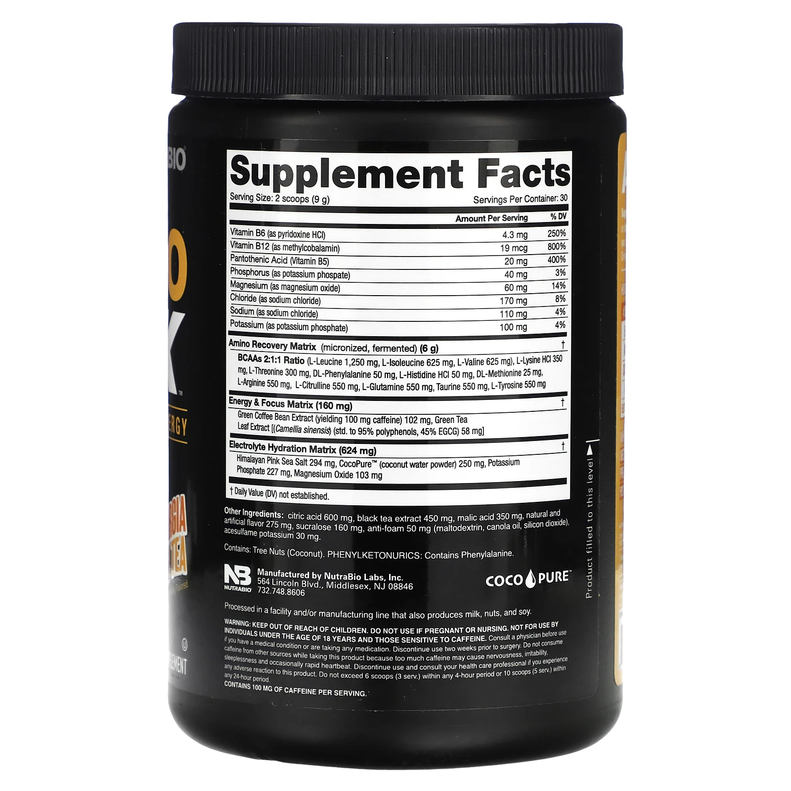 NutraBio, Amino Kink, чай с персиком штата Джорджия, 270 г (0,6 фунта)