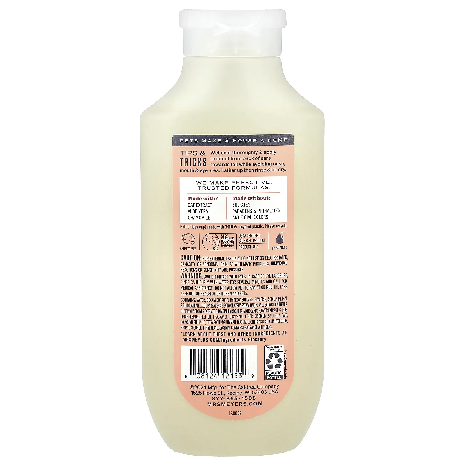 Mrs. Meyers Clean Day, Шампунь для собак 3 в 1, белый персик, 414 мл (14 жидк. Унций)