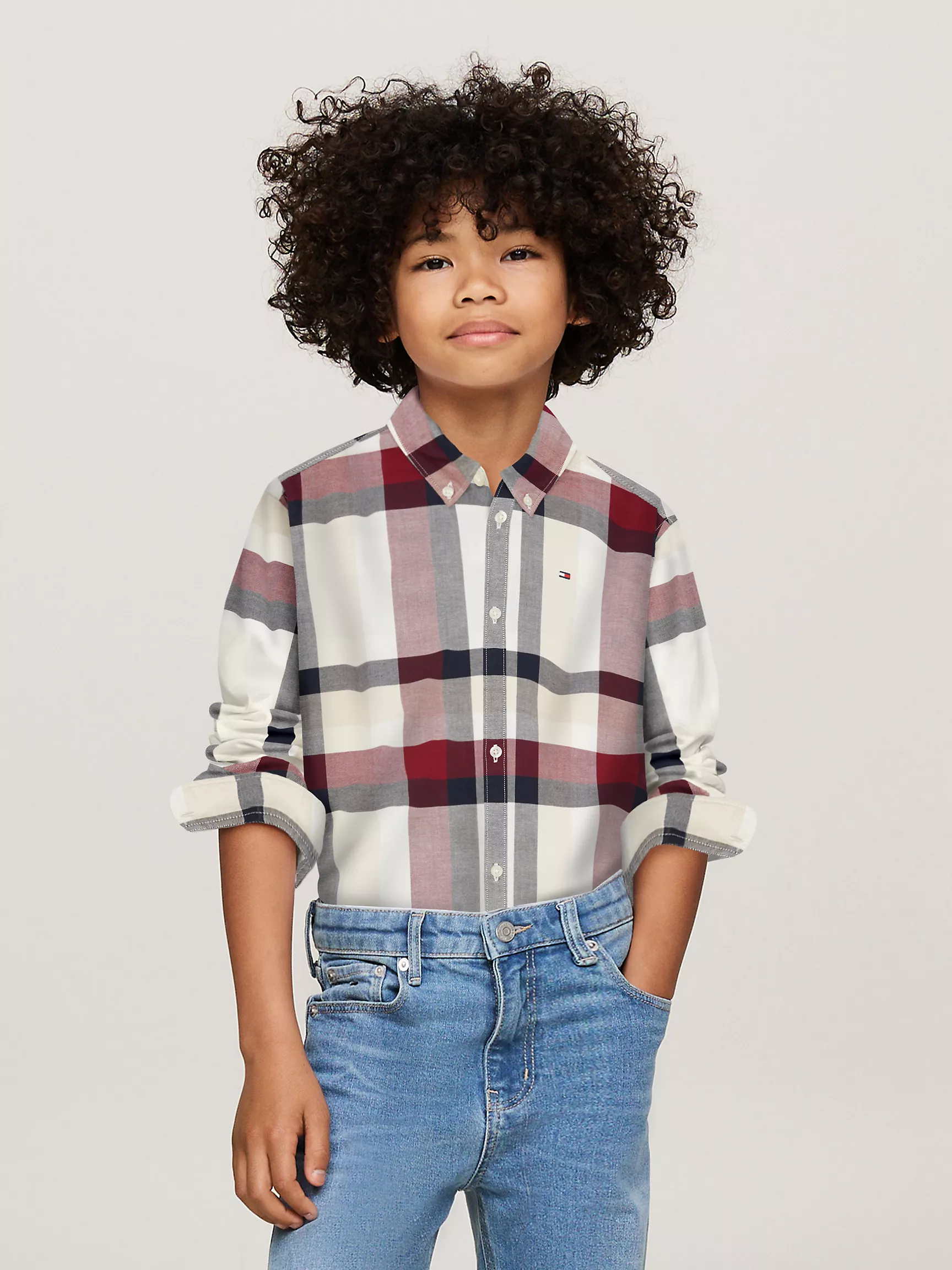 Рубашка для мальчика Tommy Hilfiger, Детская клетчатая рубашка с длинным рукавом и эластичностью