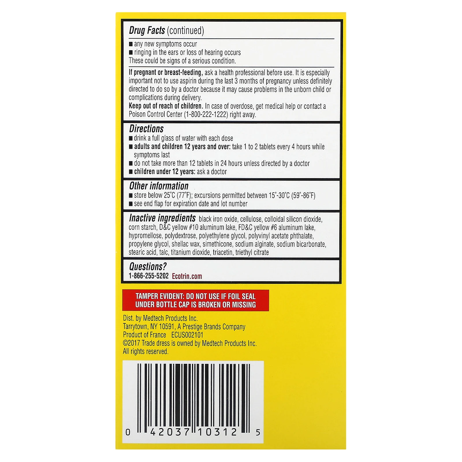 Ecotrin, Arthritis Pain, аспирин в защитной оболочке, обычная сила действия, 325 мг, 300 таблеток