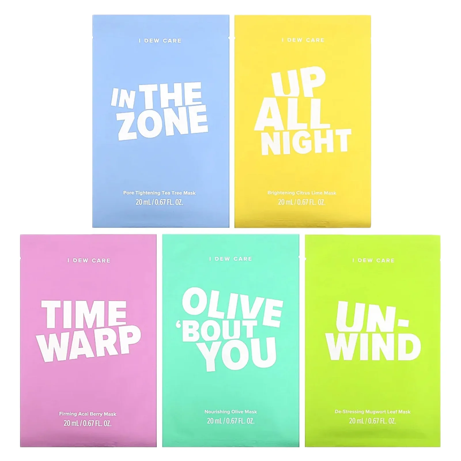 I Dew Care, Let's Do This Sheet, 5-дневный набор тканевых масок, 5 масок, по 20 мл (0,67 жидк. Унции)