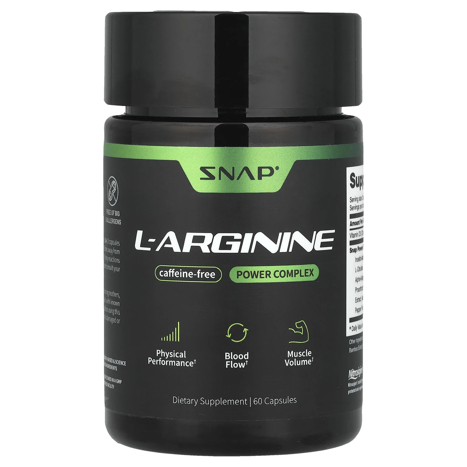 Snap Supplements, L-аргинин, без кофеина, 60 капсул
