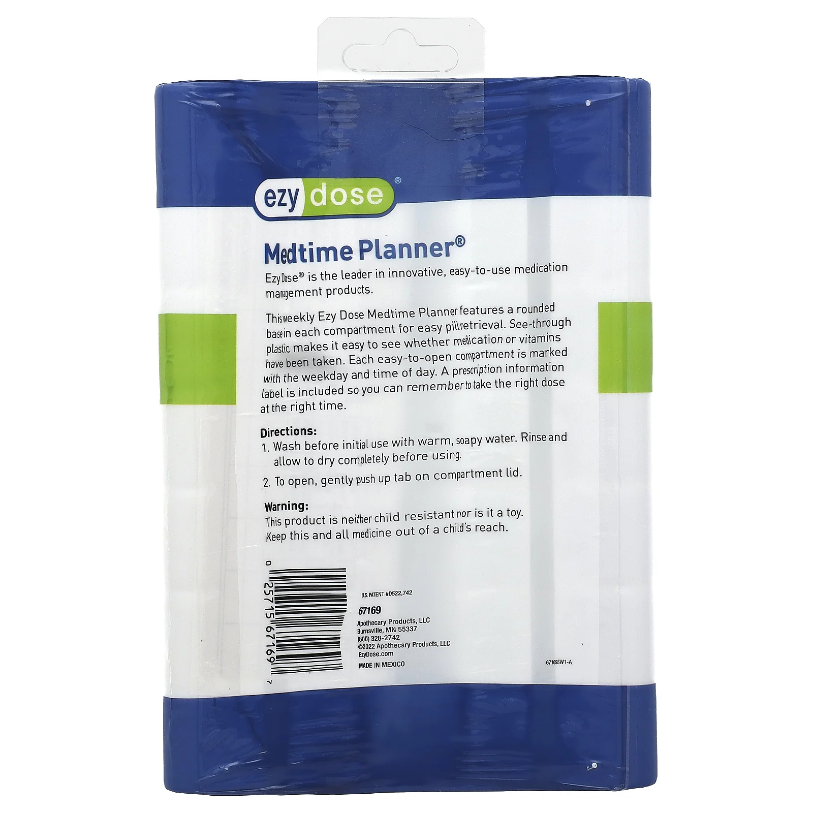 Ezy Dose, ежедневный ежедневный ежедневник, 4 раза в день, с округлым основанием, большой, 1 шт.