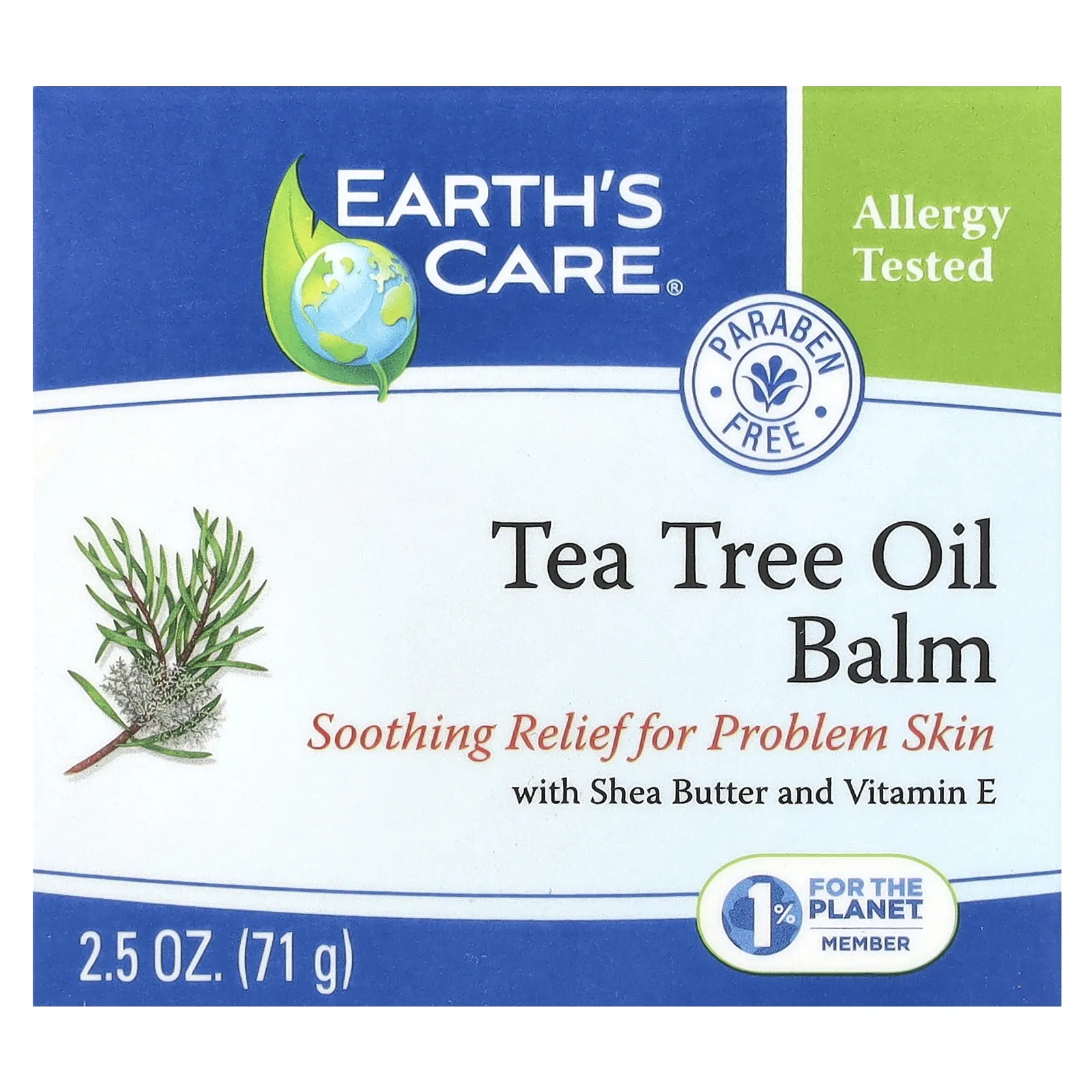 Earth's Care, бальзам с маслом чайного дерева, с маслом ши и витамином Е, 71 г (2,5 унции)