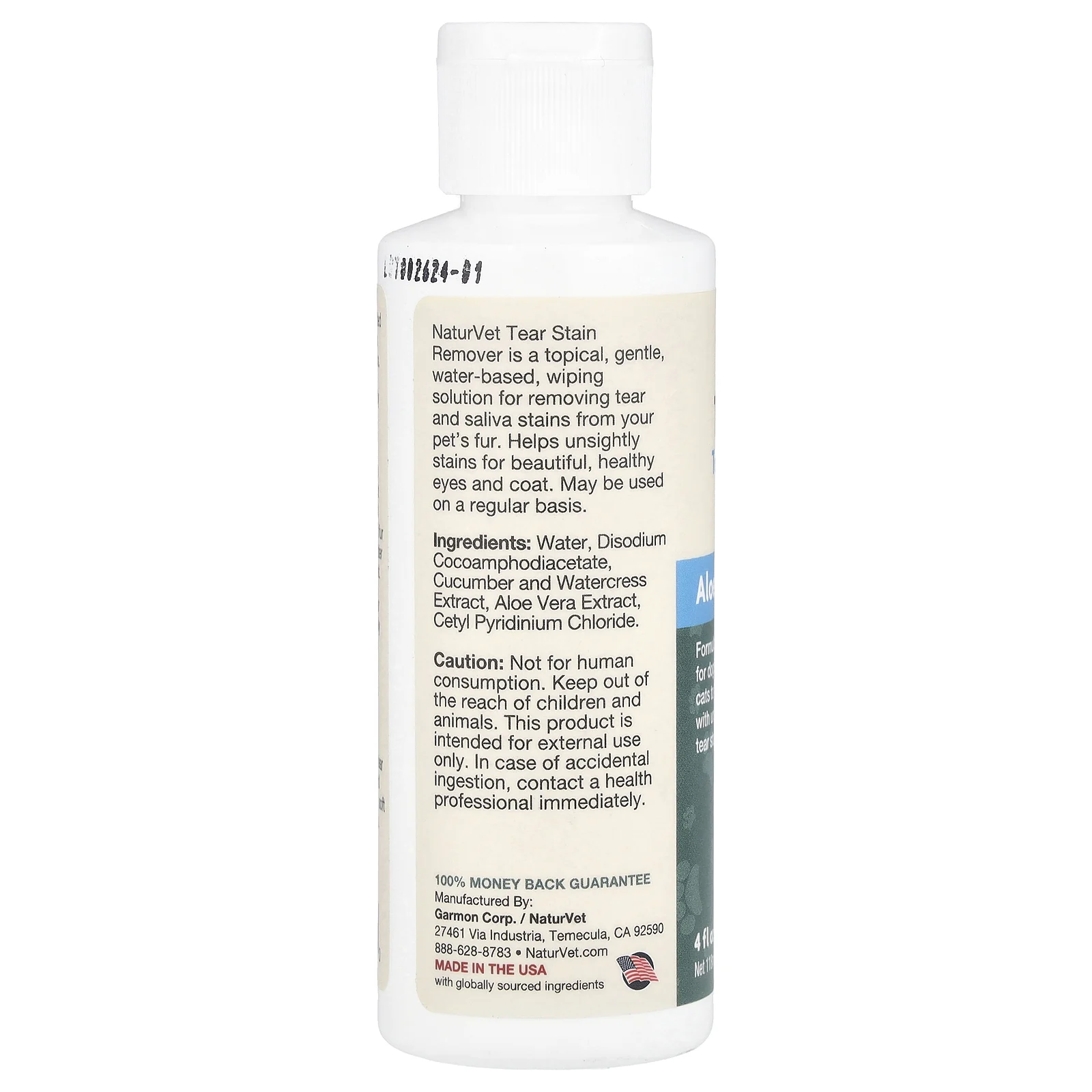 NaturVet, Tear Stain, средство для удаления пятен от слез с шерсти для животных с алоэ, для собак и котов, 118 мл (4 жидк. унции)