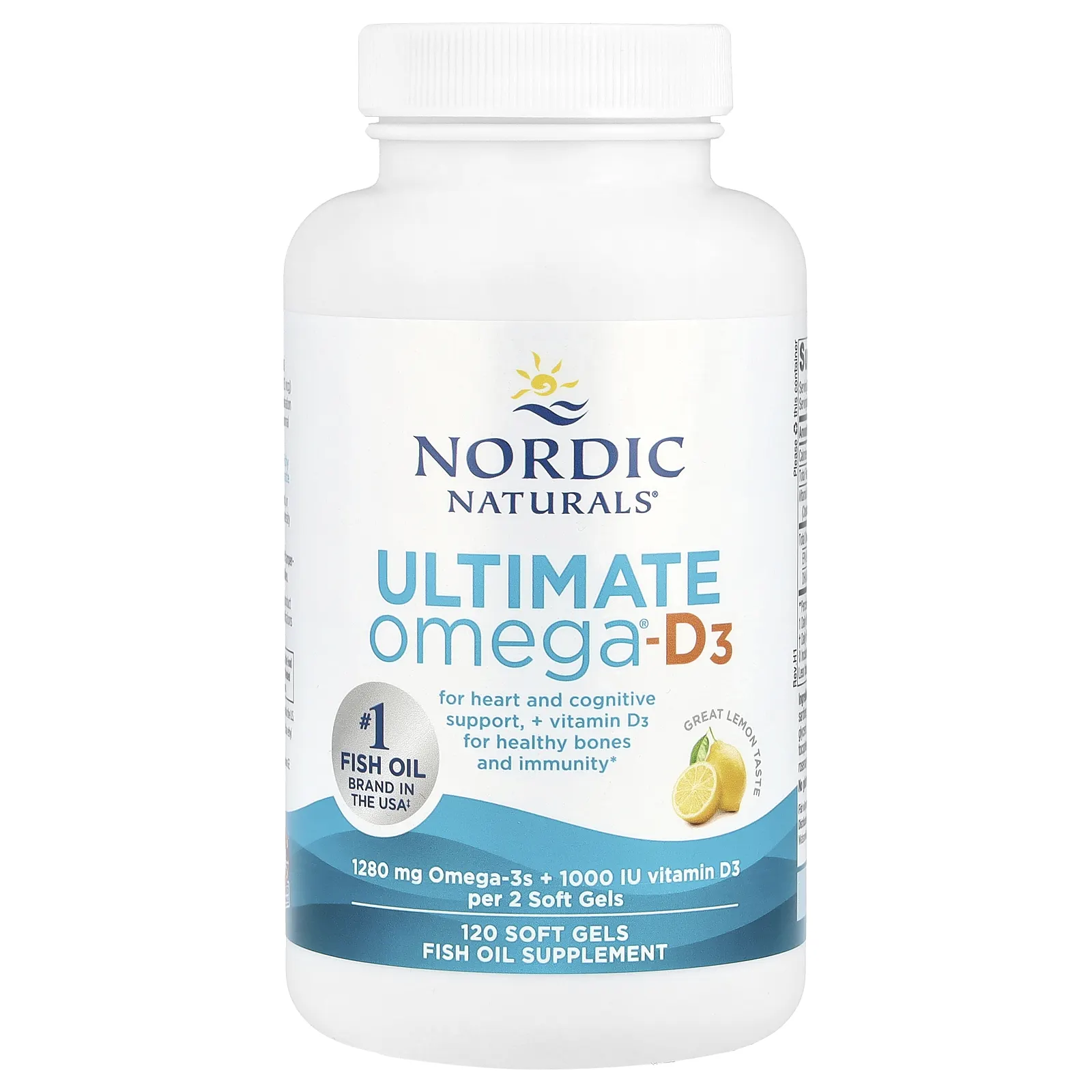 Nordic Naturals, Ultimate Omega-D3, омега-3 и витамин D3, со вкусом лимона, 120 капсул