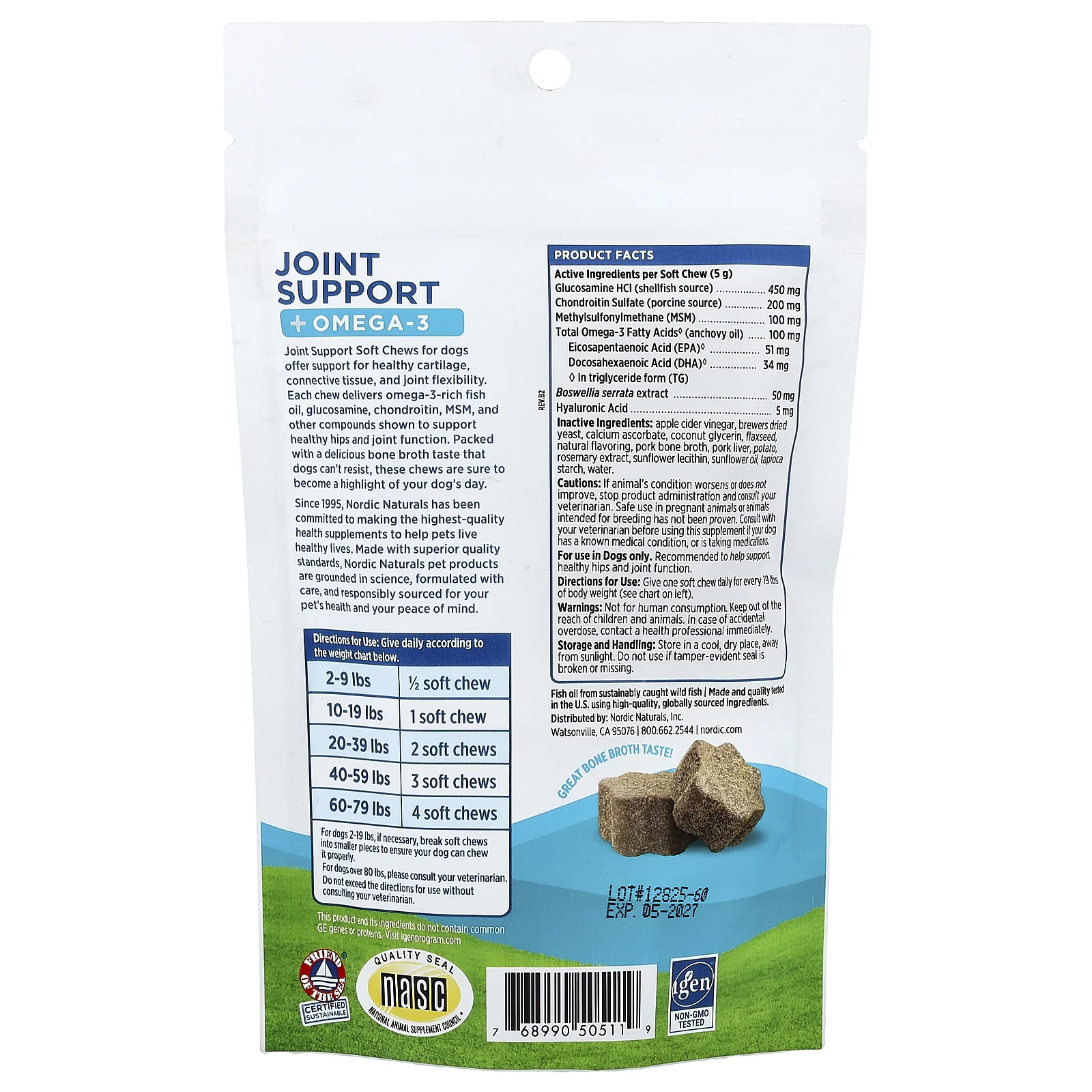 Nordic Naturals, добавка для поддержки суставов с омега-3, для собак, костный бульон, 30 жевательных таблеток, 150 г (5,29 унции)