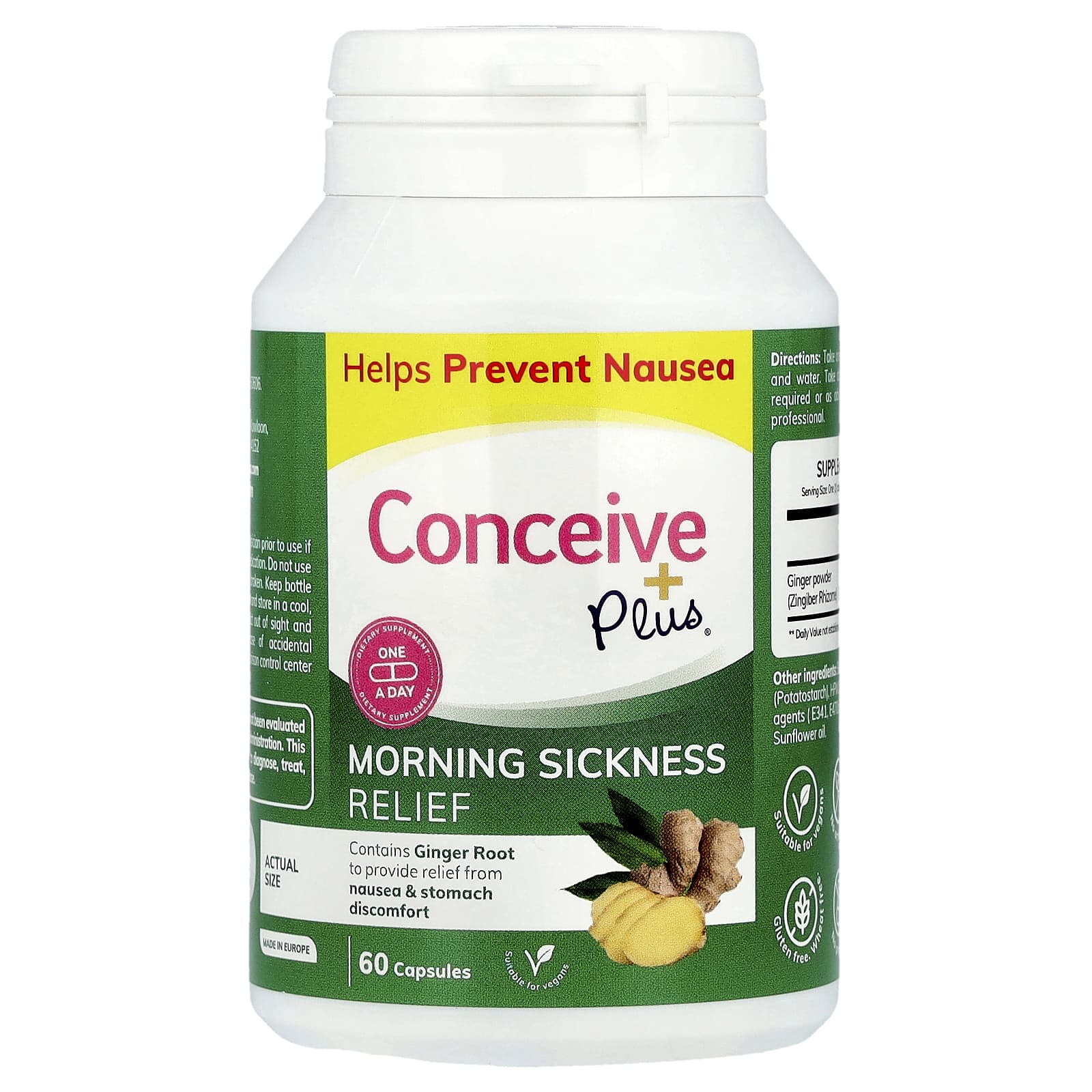 Conceive Plus, Утреннее облегчение, 500 мг, 60 капсул