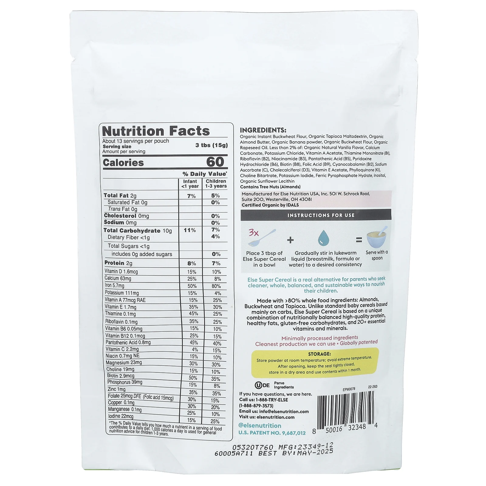 Else, Для детей, растительный миндаль и гречка, супер злаки, от 6 месяцев, банан, 198 г (7 унций)