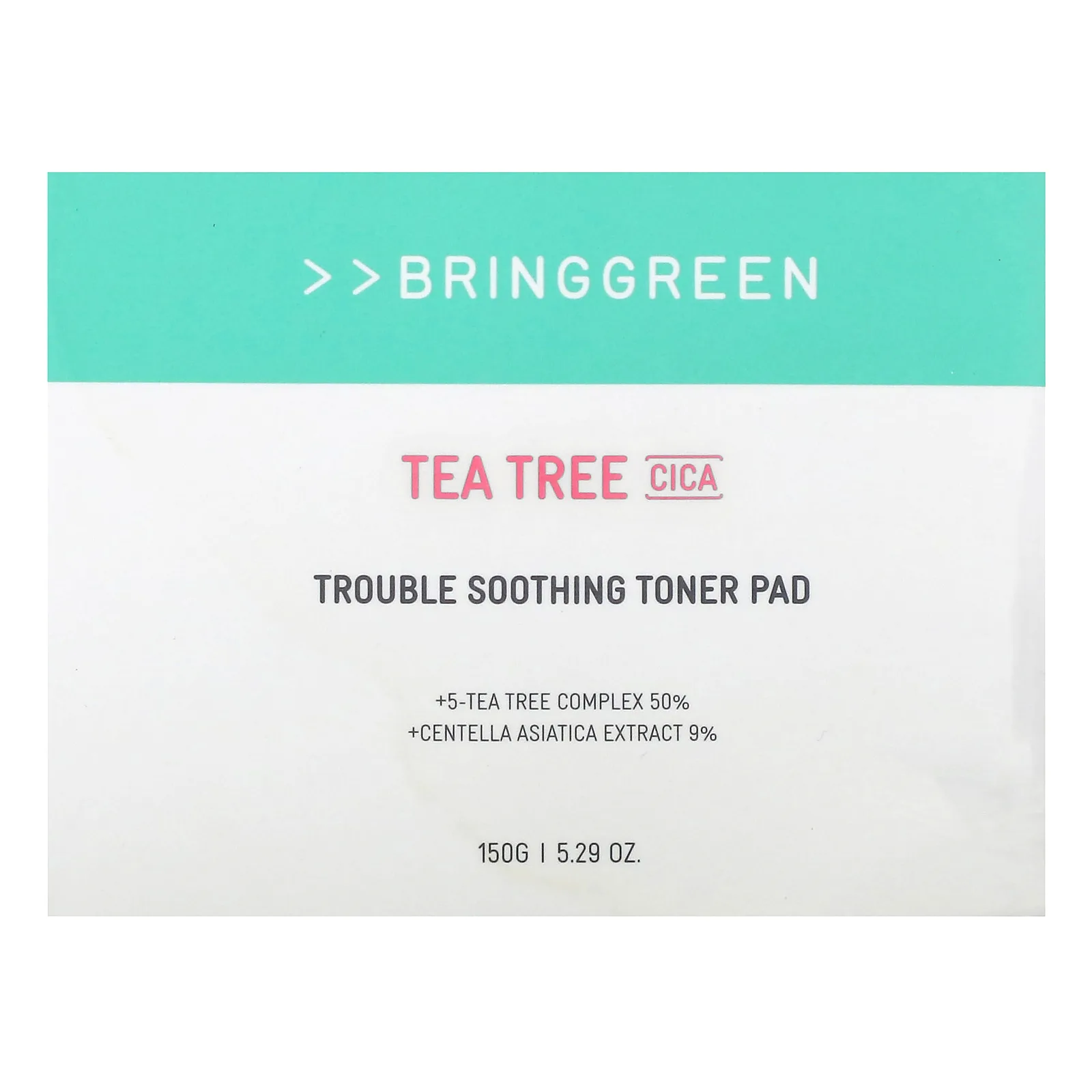 Bringgreen, Tea Tree Cica, успокаивающий тонизирующий диск для проблем, 150 г (5,29 унции)
