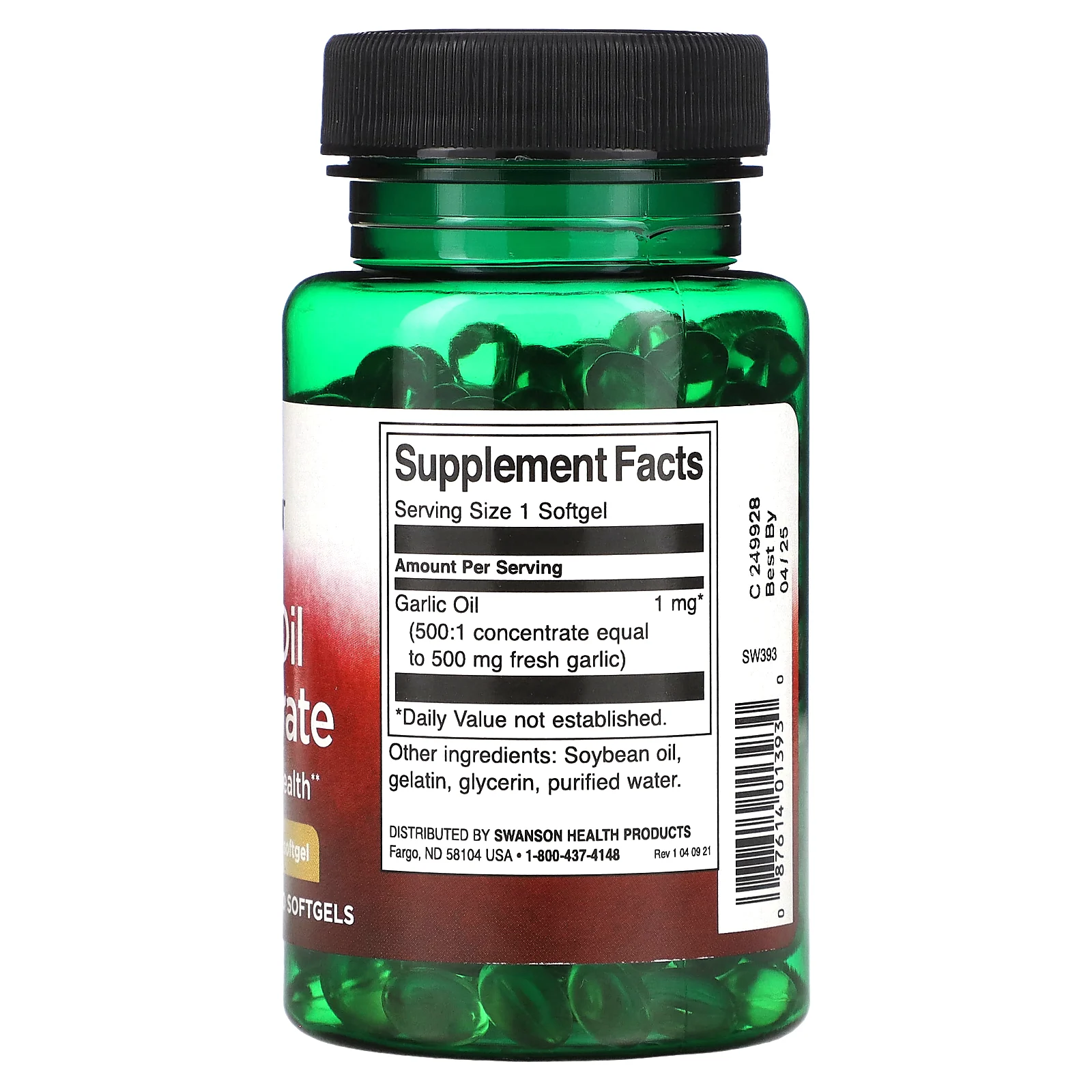 Swanson, Концентрат чесночного масла, 500 мг, 250 мягких таблеток