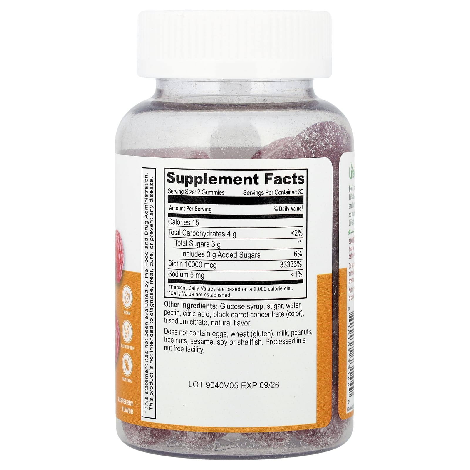 Lifeable, Биотиновые жевательные таблетки для подростков, малина, 60 жевательных таблеток (5000 мкг в каждой жевательной мармеладке)