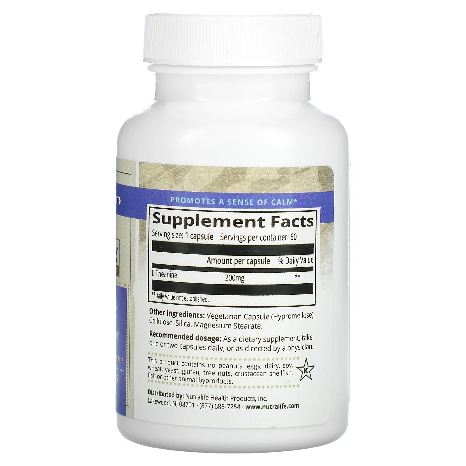 NutraLife, L-теанин, 200 мг, 60 капсул