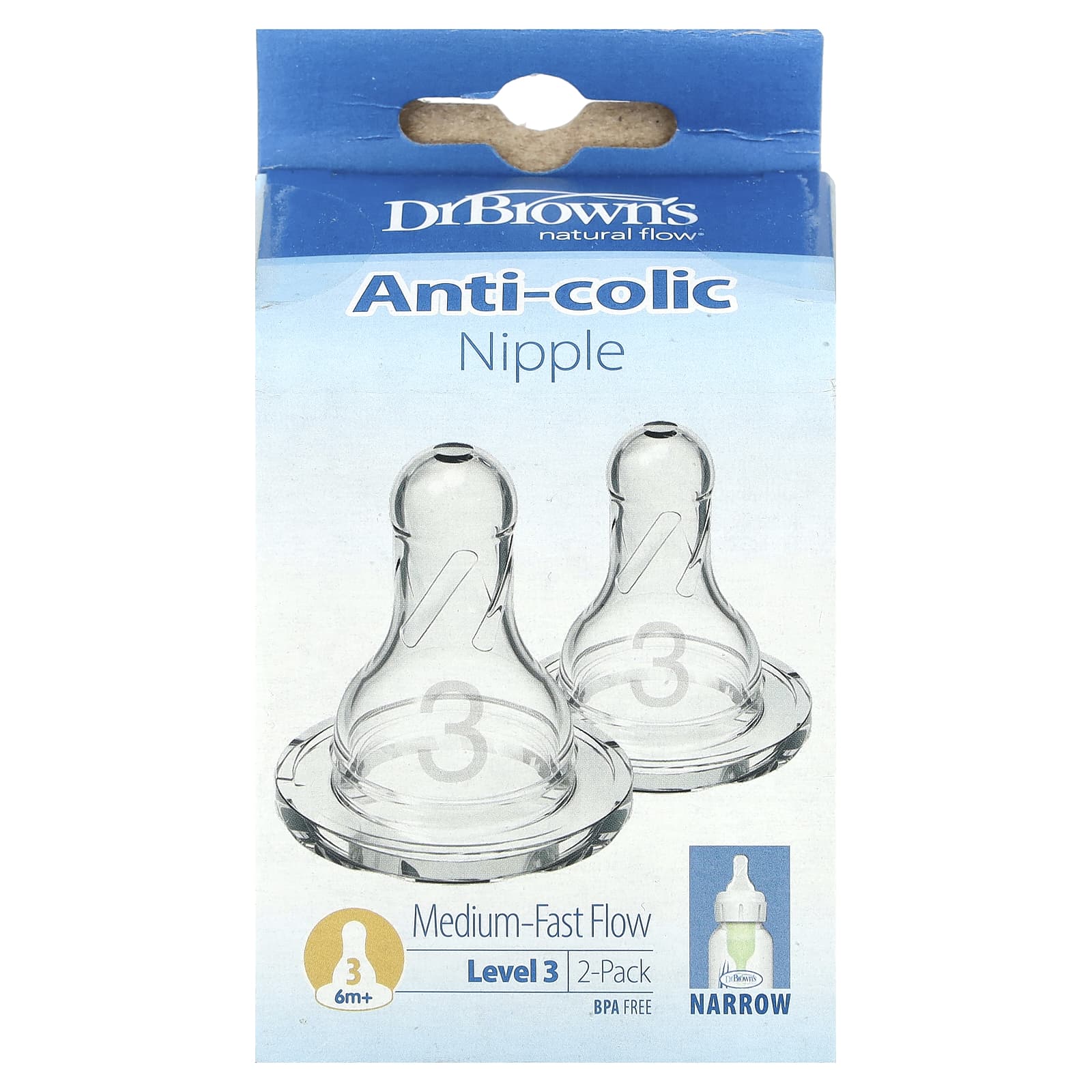 Dr. Brown's, Ниппели Anti-Colic, 6+ M``, 2 шт. В упаковке