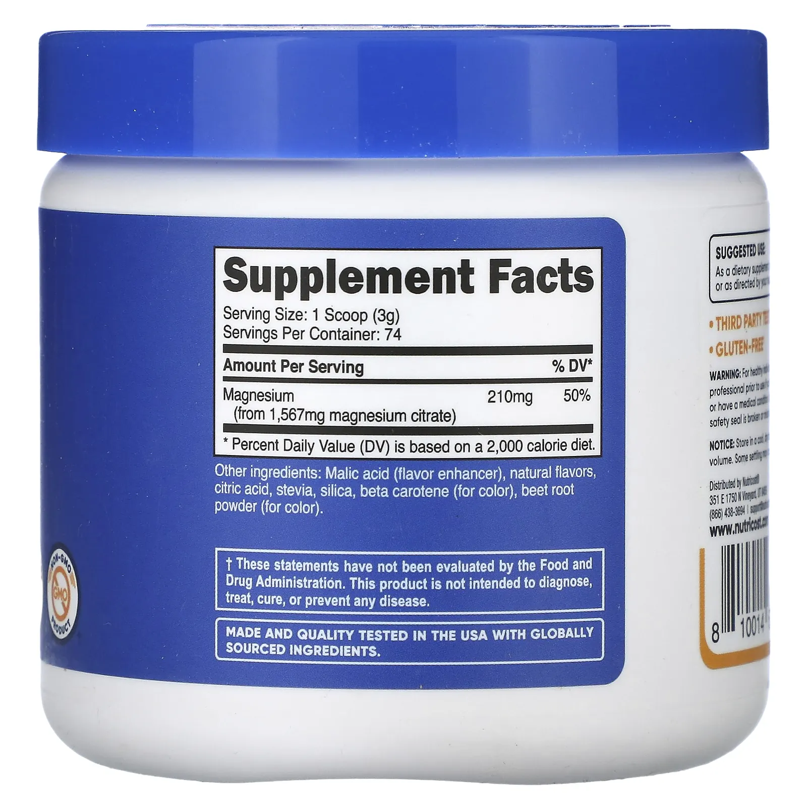 Nutricost, цитрат магния, персик и манго, 250 г (8,8 унции)